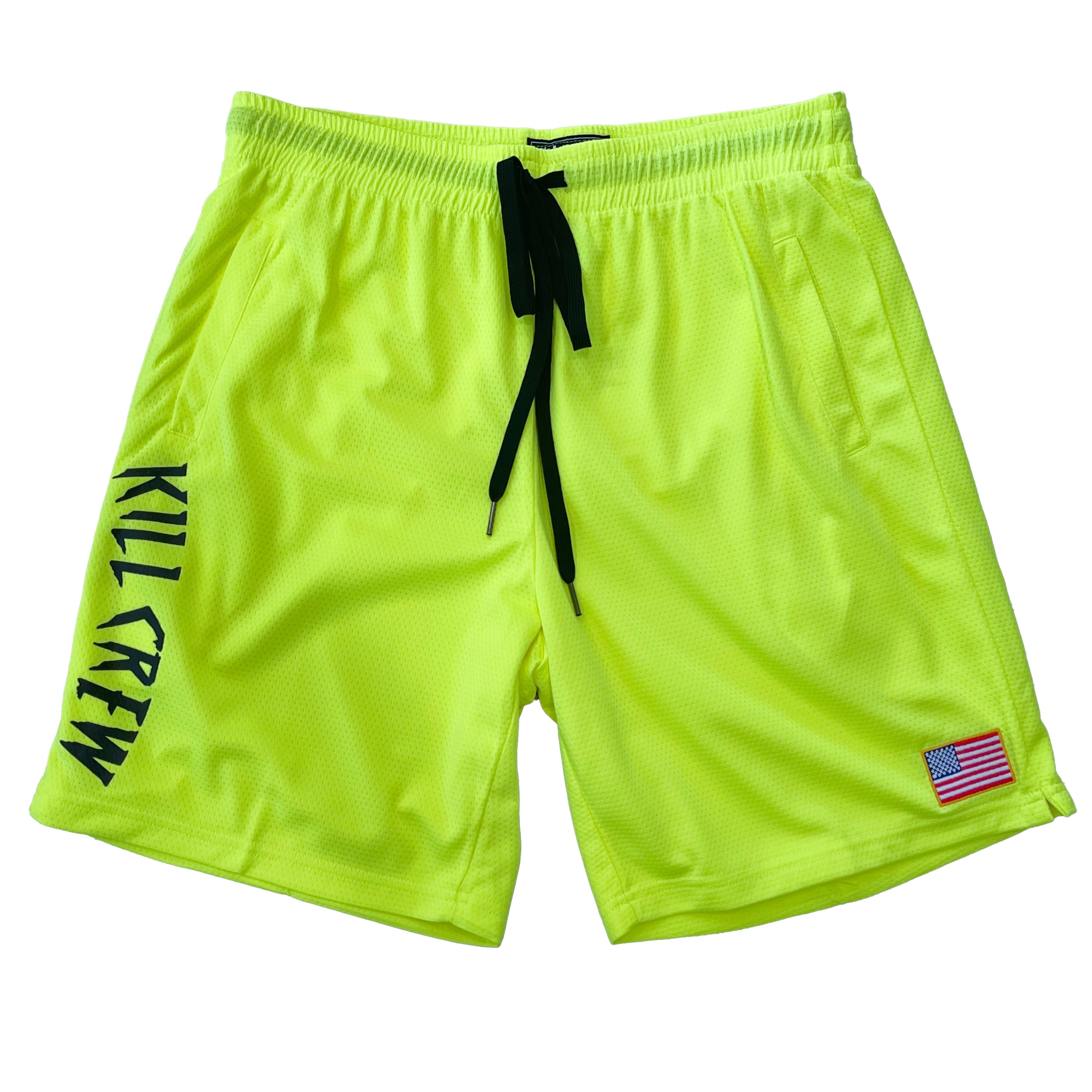 EMBROIDERED FLAG SHORTS - NEON YELLOW