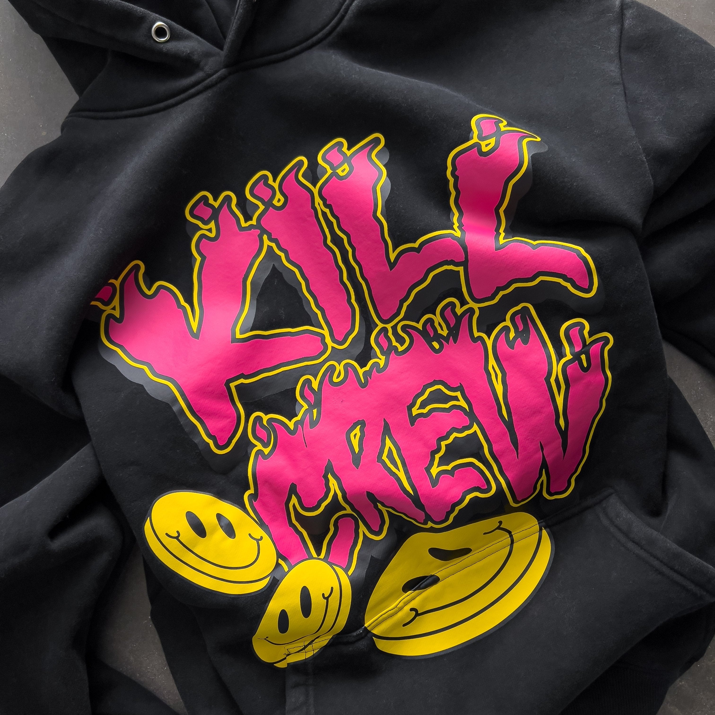 OVERSIZED LUX HAPPY PILLS HOODIE - BLACK