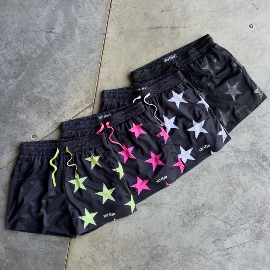 MUAY THAI SHORTS (MID THIGH CUT) STAR BOY - BLACKOUT