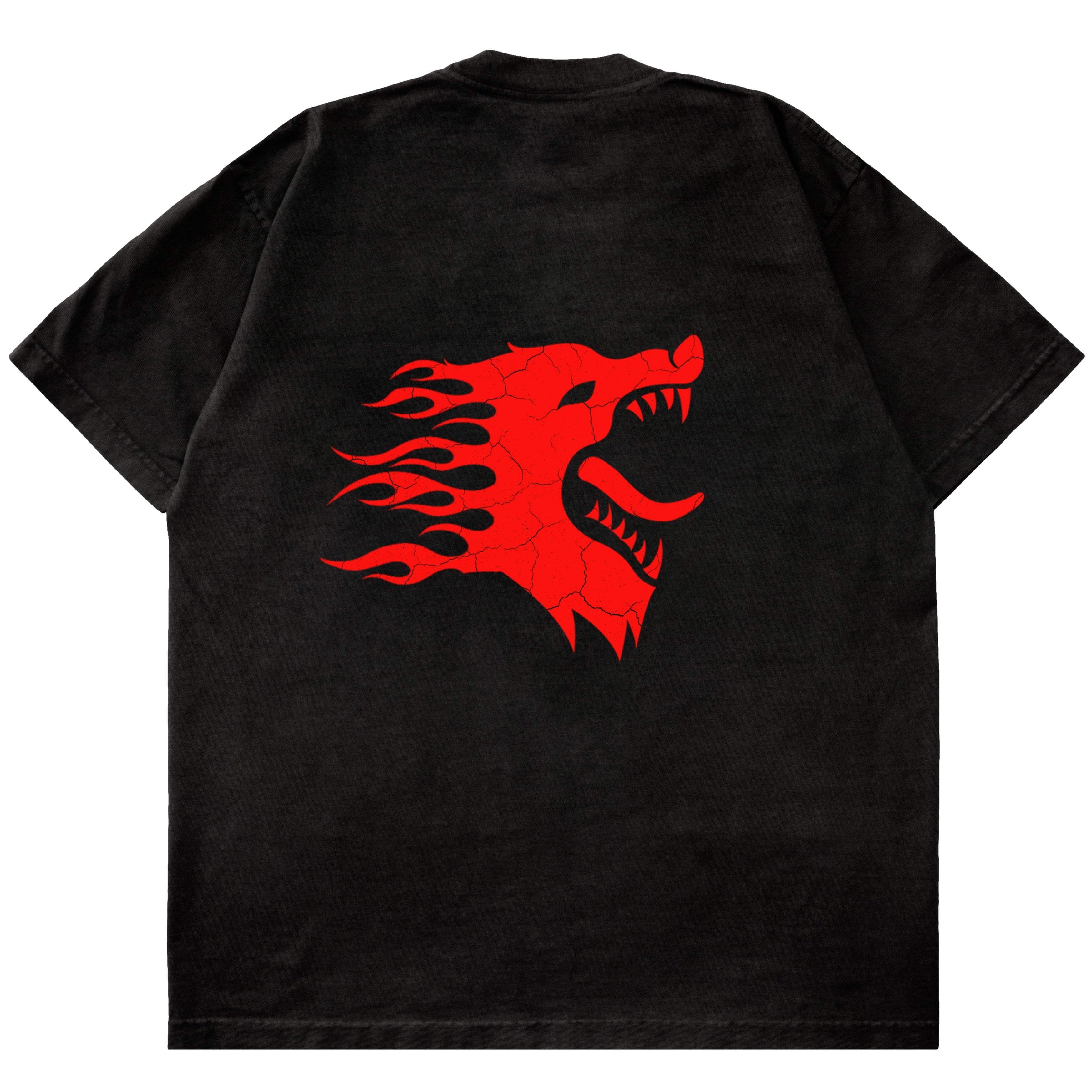 OVERSIZED WAR WOLF T-SHIRT - BLACK / RED