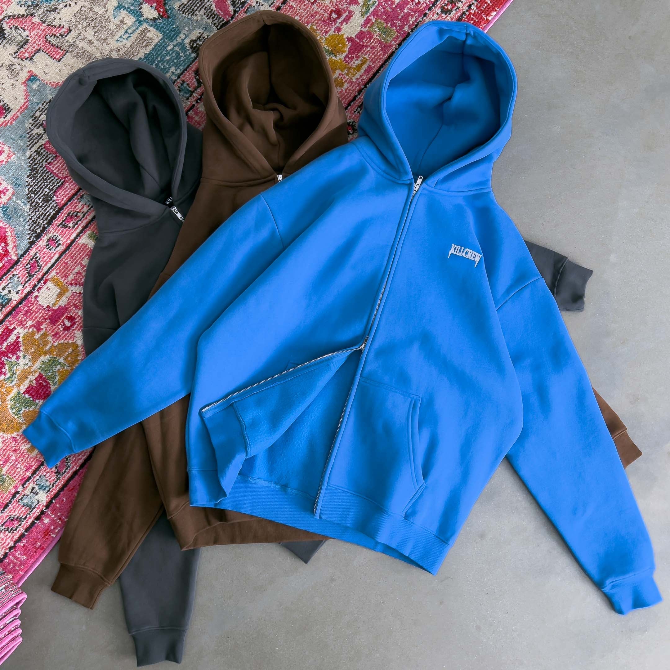 OVERSIZED LUX SIMPLE ZIP UP - BLUE