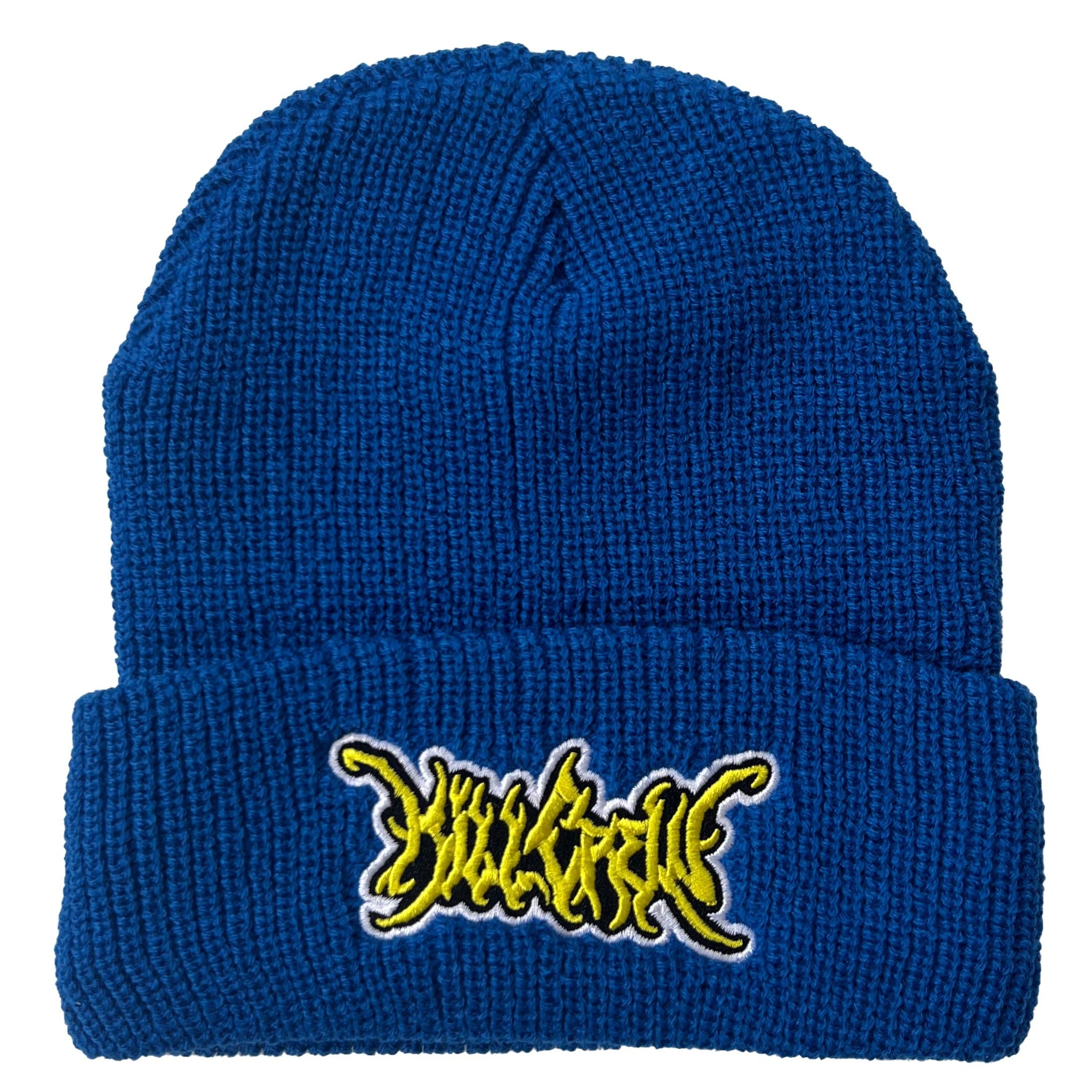 EMBROIDERED CUFFED BEANIE - BLUE / YELLOW