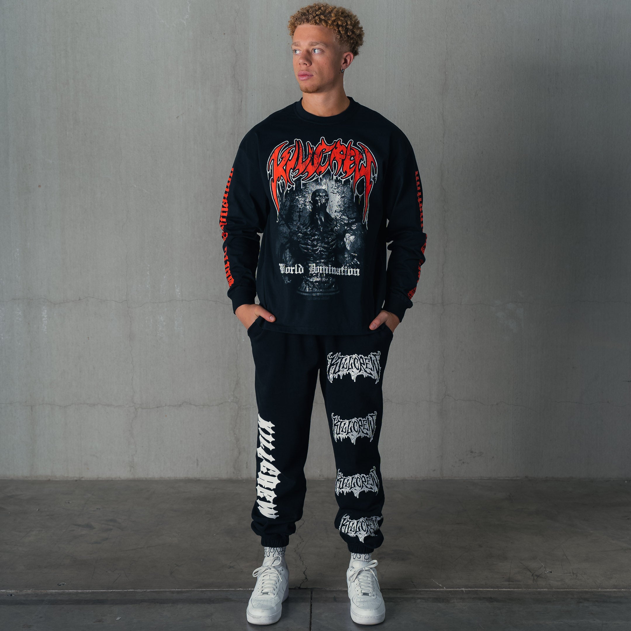 WORLD DOMINATION GHOUL LONG SLEEVE T-SHIRT - BLACK