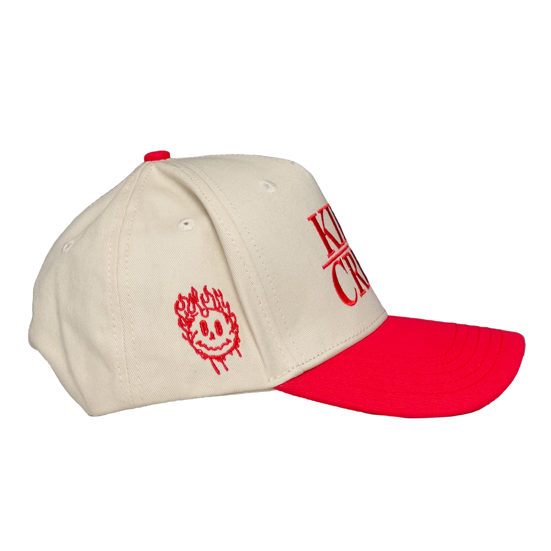 SMILEY 5 PANEL SNAPBACK - CREAM / RED