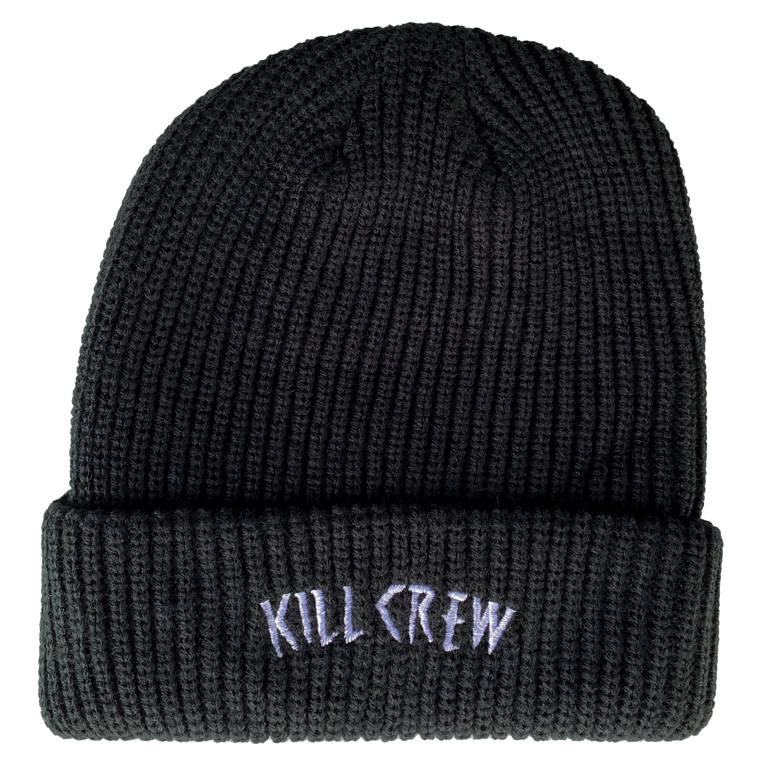 EMBROIDERED CUFFED BEANIE - BLACK