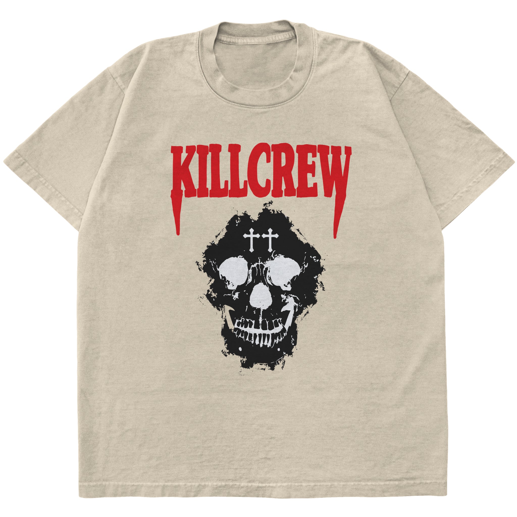 OVERSIZED KILL CREW SKULL T-SHIRT - CREAM / RED