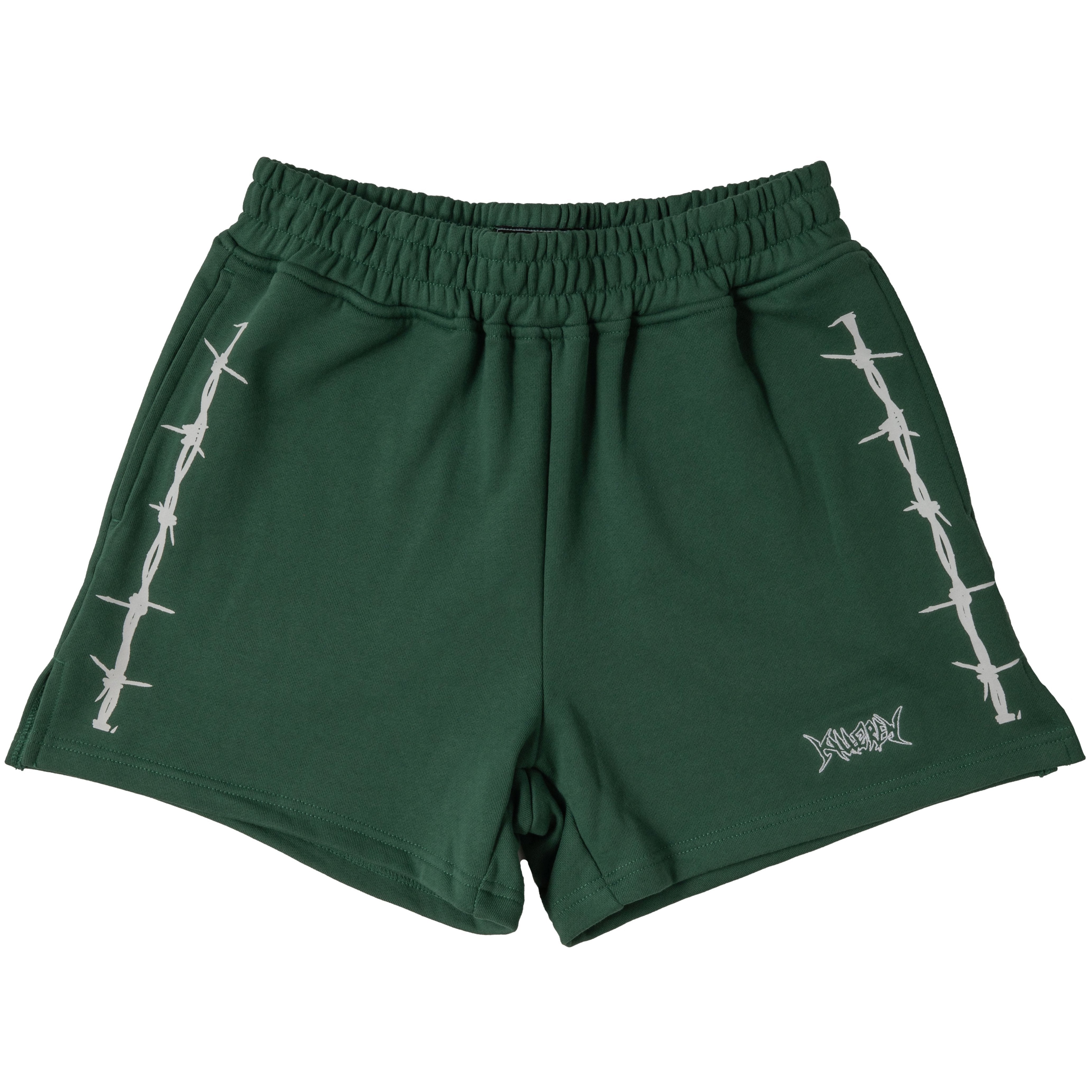 COTTON SHORTS (MID THIGH CUT) BARBWIRE - GREEN / WHITE