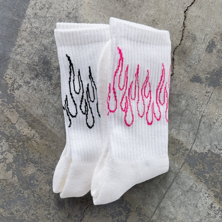 FLAME HIGH SOCKS - WHITE / PINK