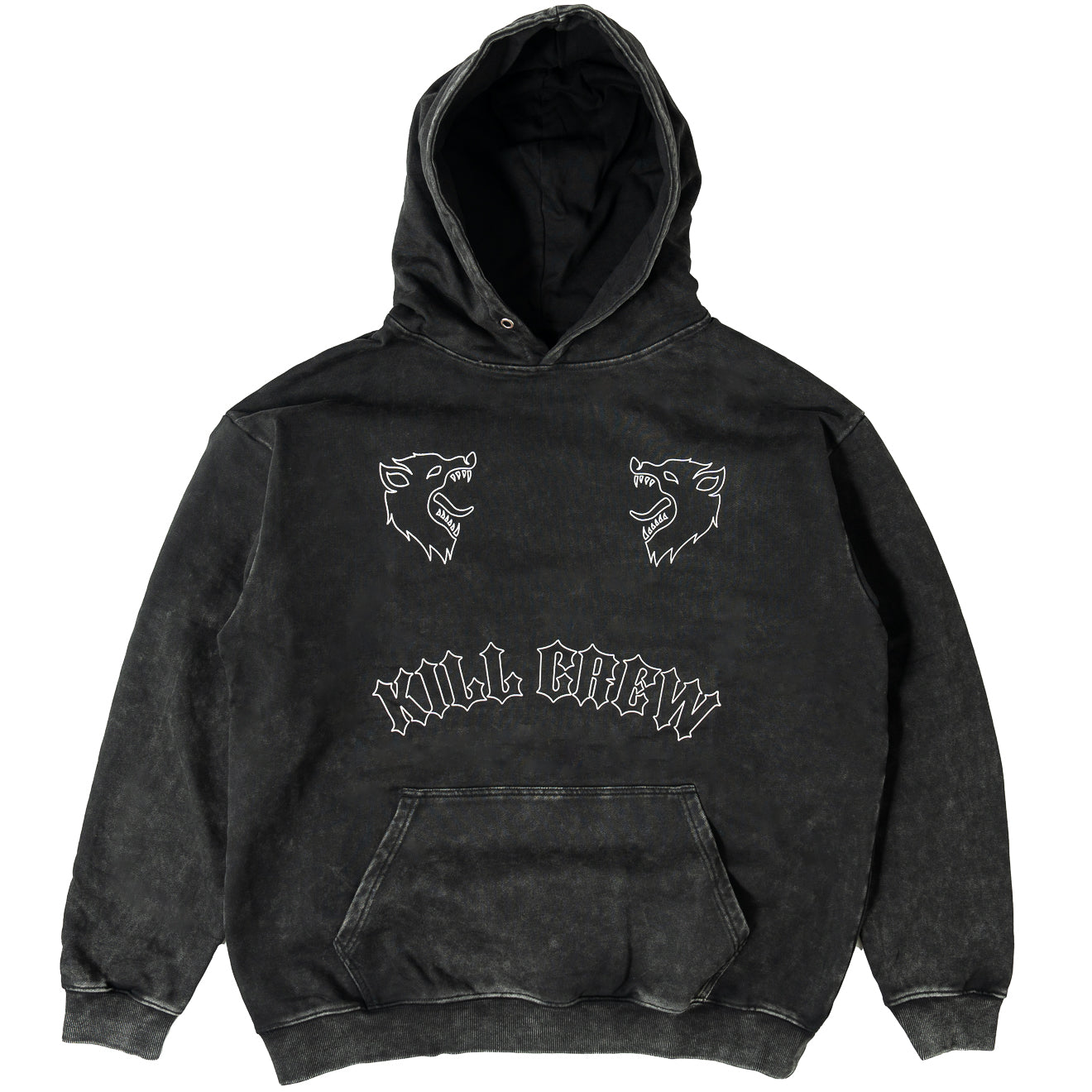 OVERSIZED LUX TWO WOLVES HOODIE - BLACK / WHITE