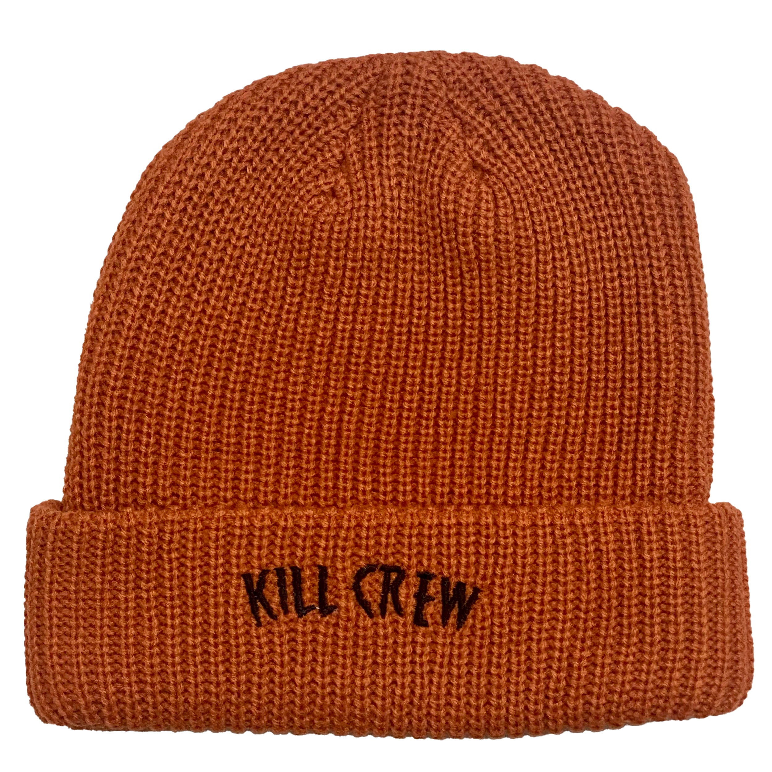 EMBROIDERED CUFFED BEANIE - RUST ORANGE