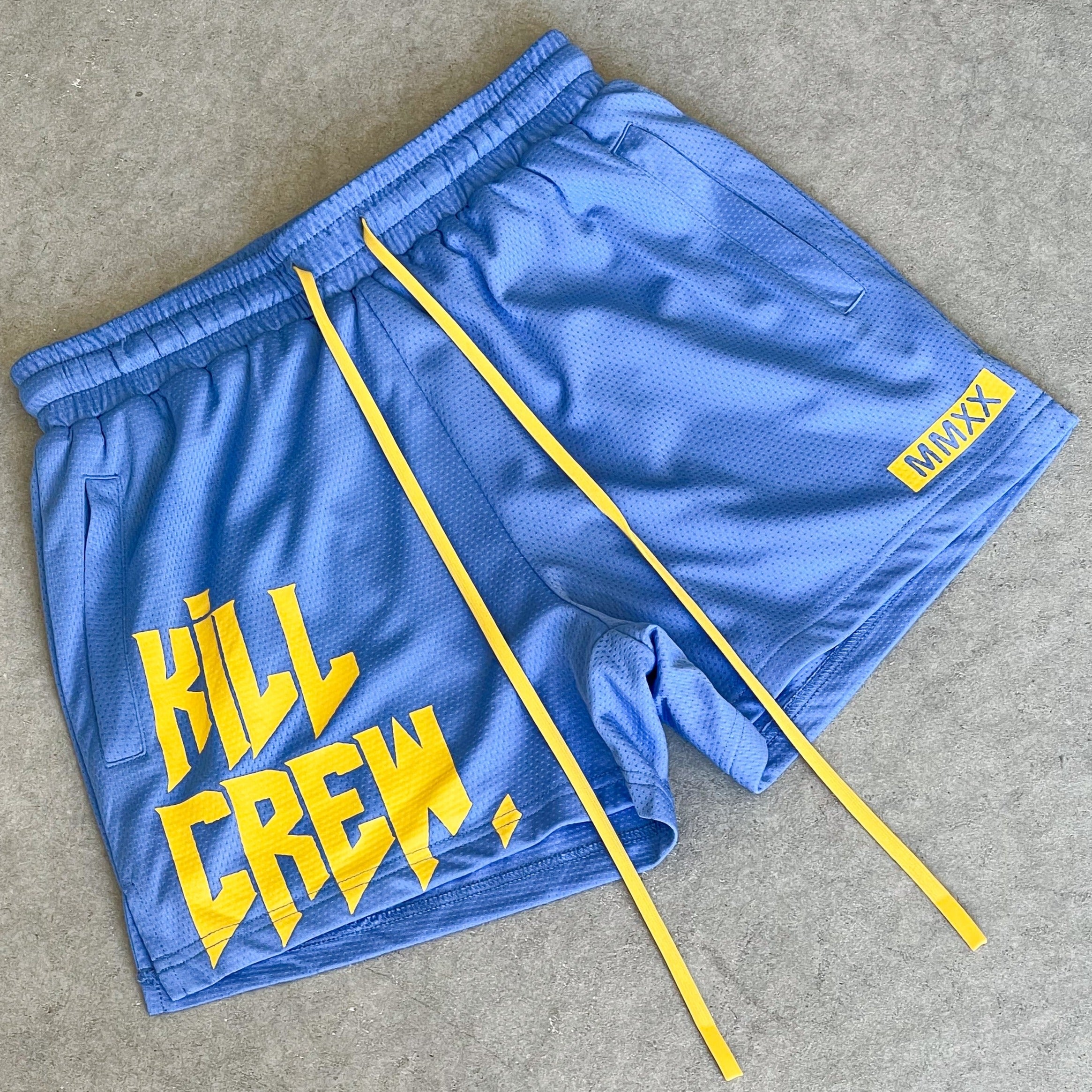 MUAY THAI SHORTS (MID THIGH CUT) - BLUE / YELLOW