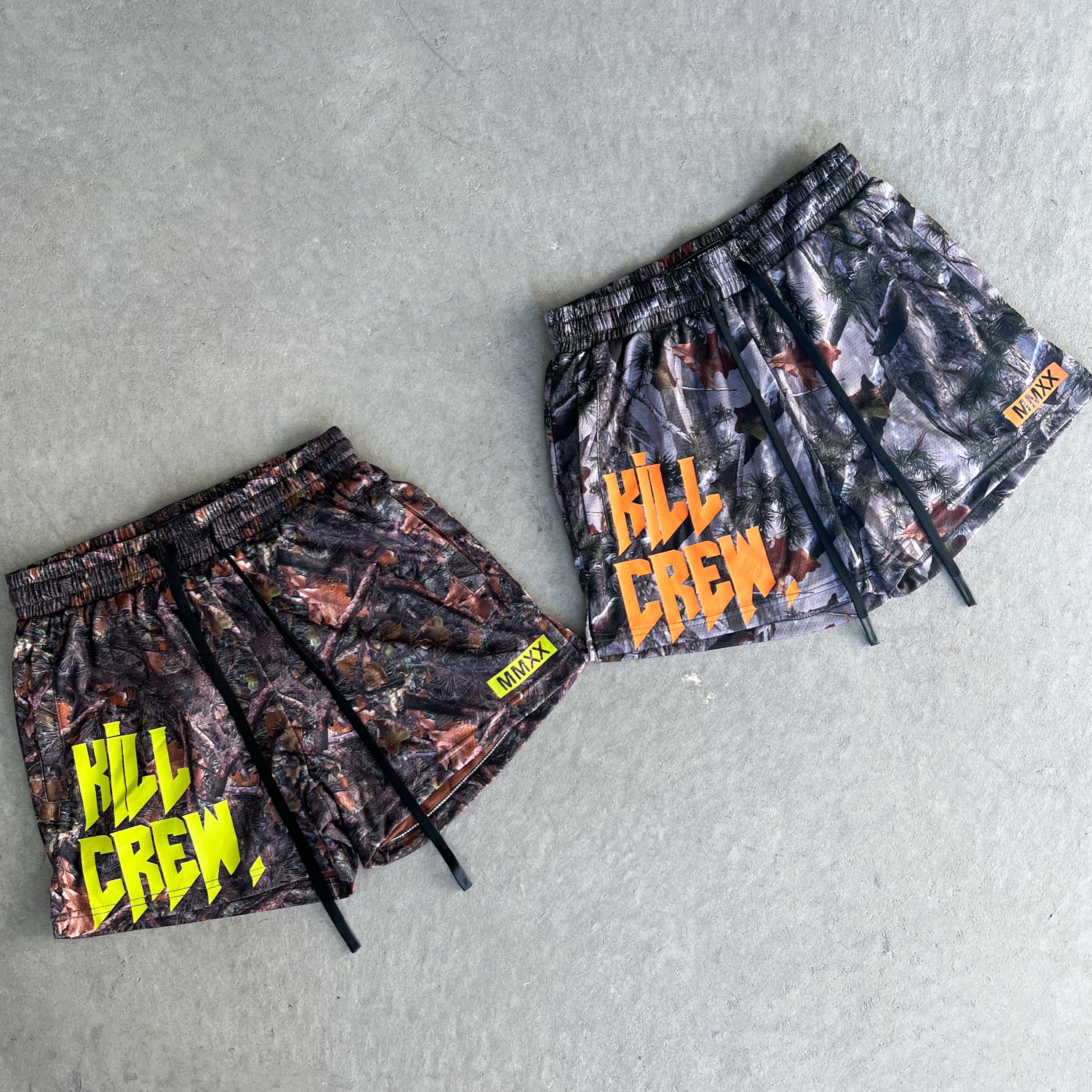 MUAY THAI SHORTS (MID THIGH CUT) - CAMO / GREEN