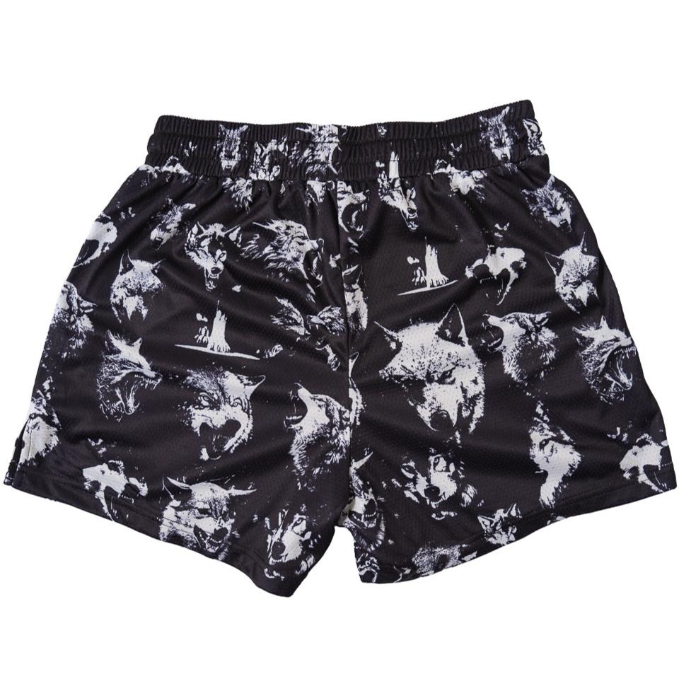 WOLVES MUAY THAI SHORTS (MID THIGH CUT) - BLACK