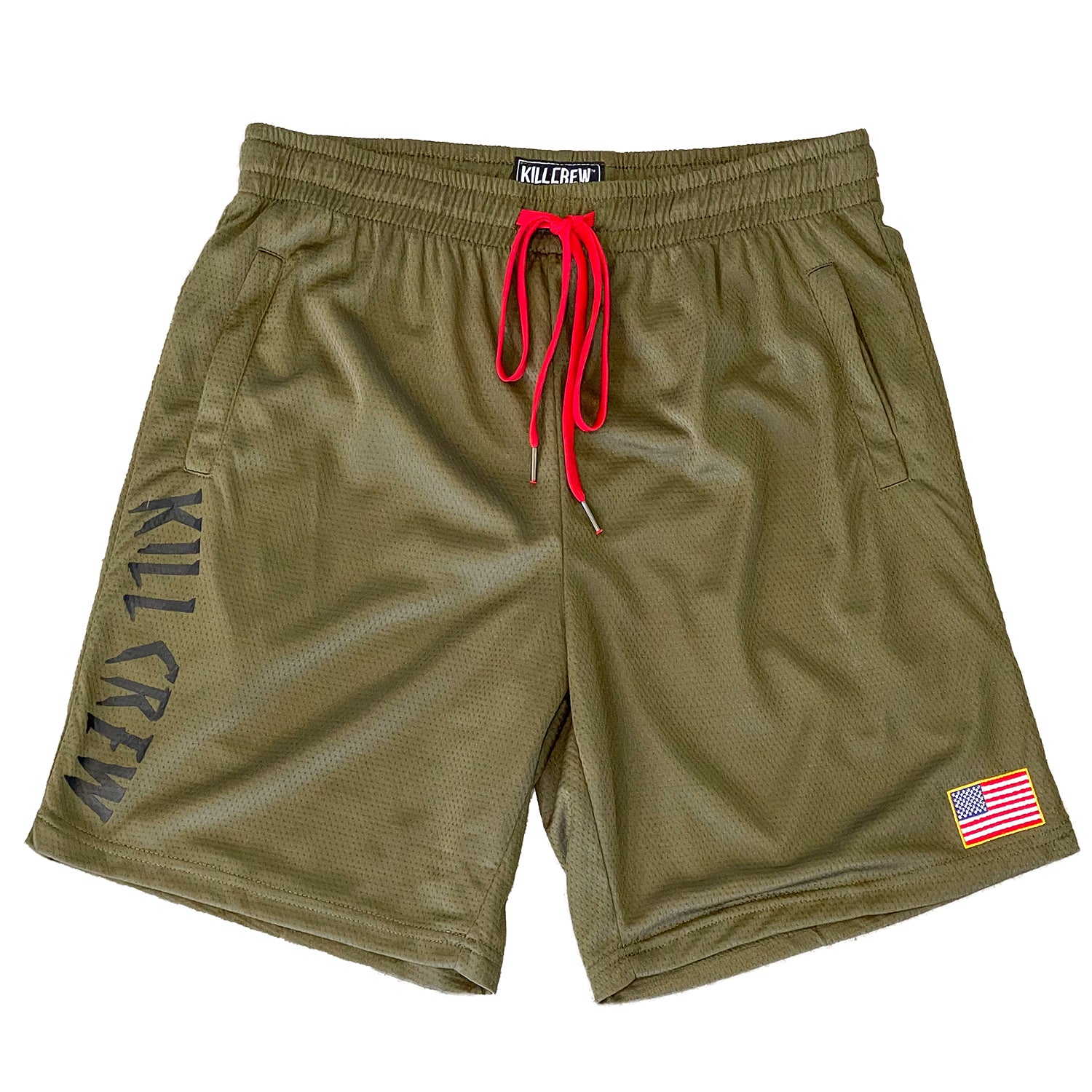 EMBROIDERED FLAG SHORTS - OLIVE