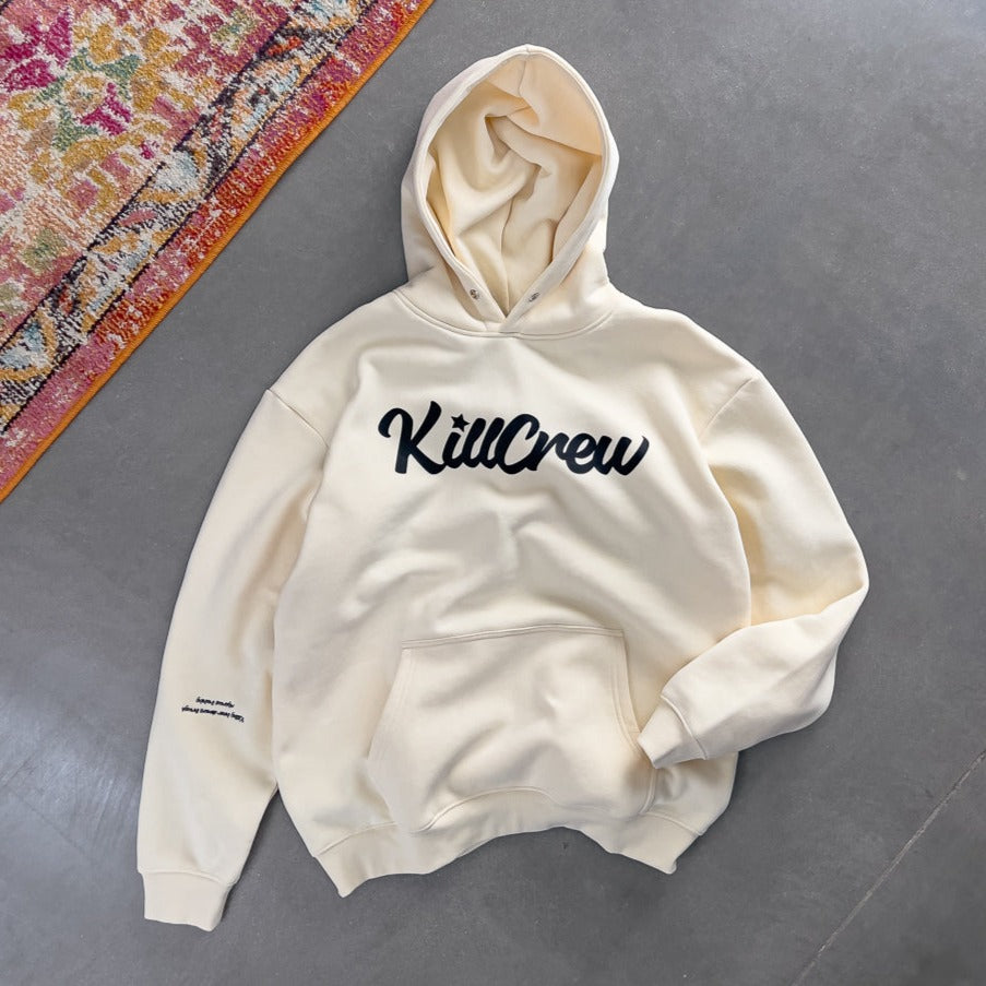 OVERSIZED LUX SCRIPT HOODIE - CREAM / BLACK