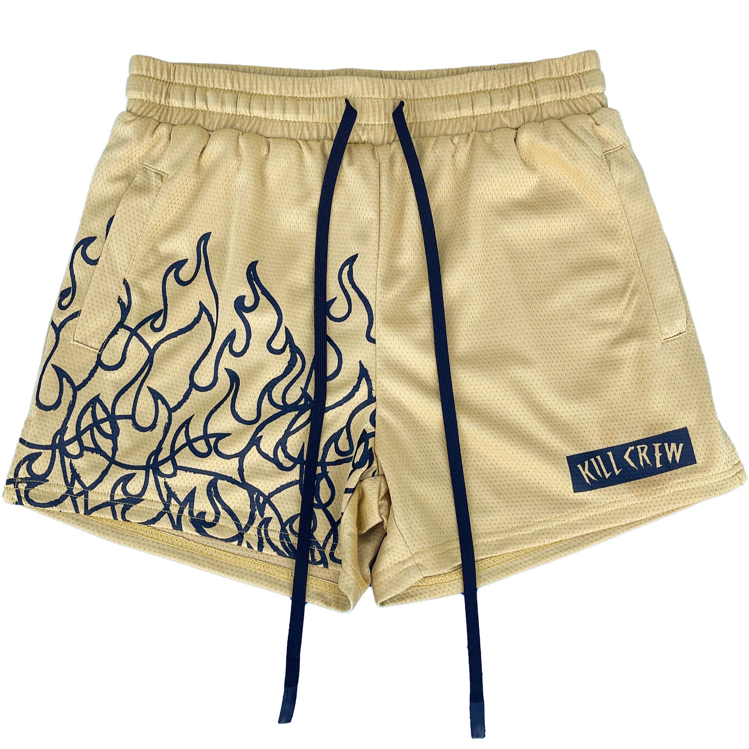 MUAY THAI FLAME SHORTS (MID THIGH CUT) - GOLD / BLACK