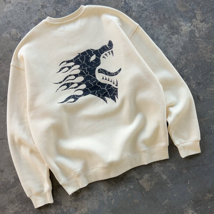 HEAVYWEIGHT WAR WOLF CREW NECK - CREAM / BLACK