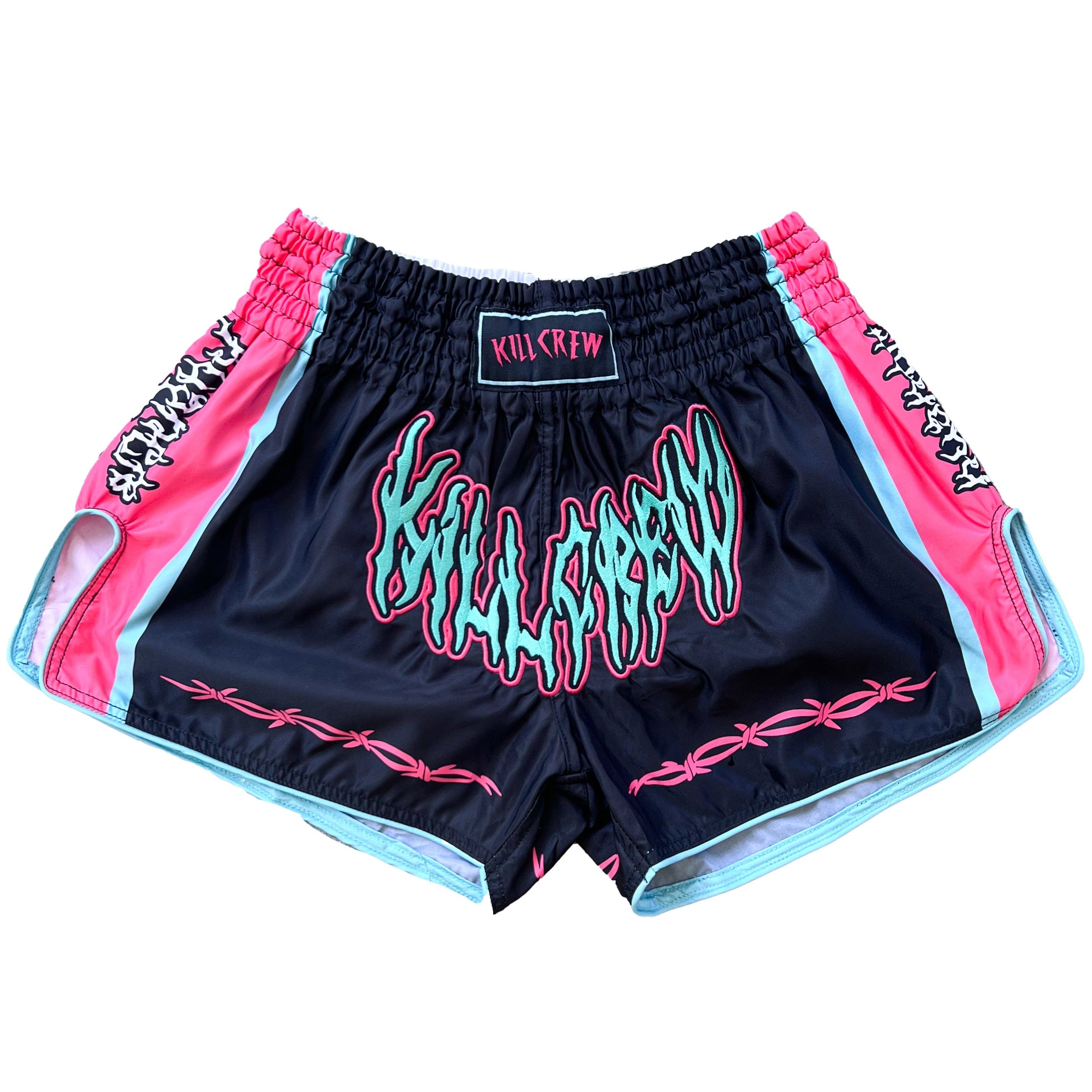 RETRO THAI FIGHT SHORTS - BLACK / WATERMELON