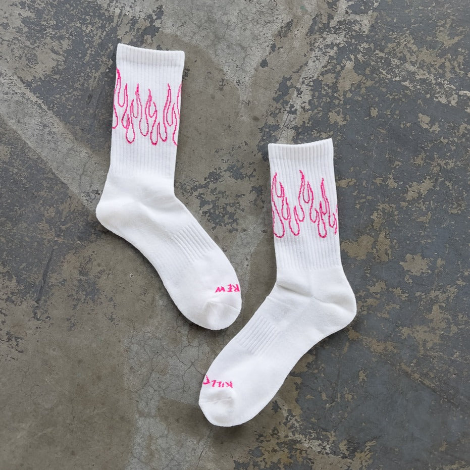 FLAME HIGH SOCKS - WHITE / PINK