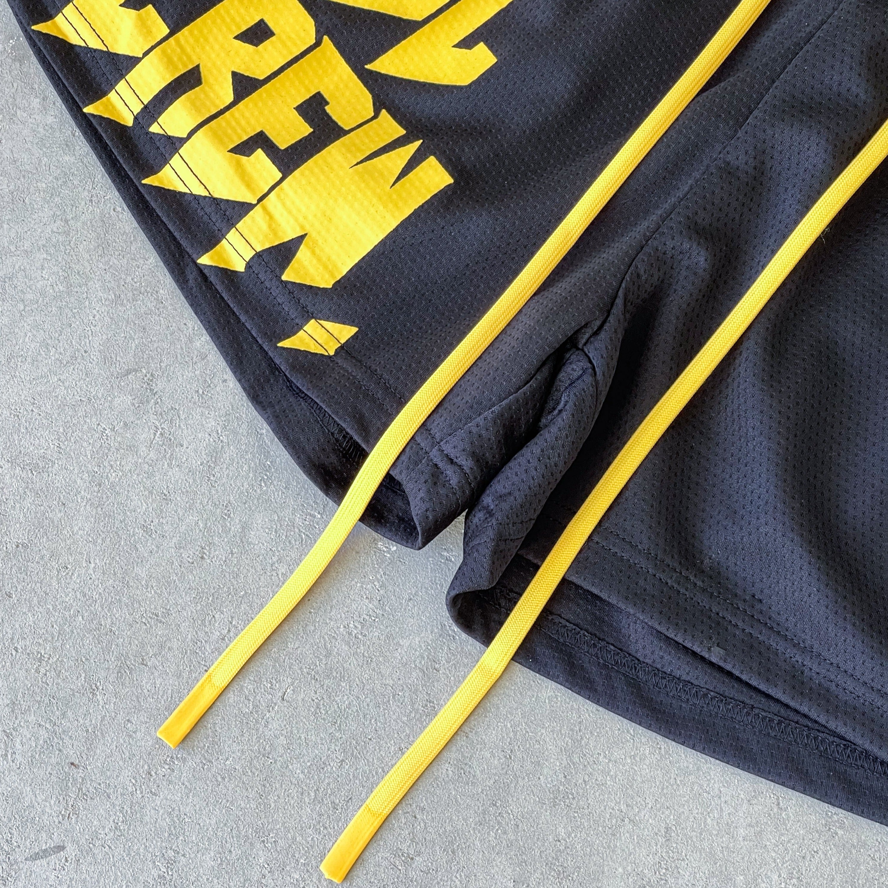 MUAY THAI SHORTS (MID THIGH CUT) - BLACK / YELLOW