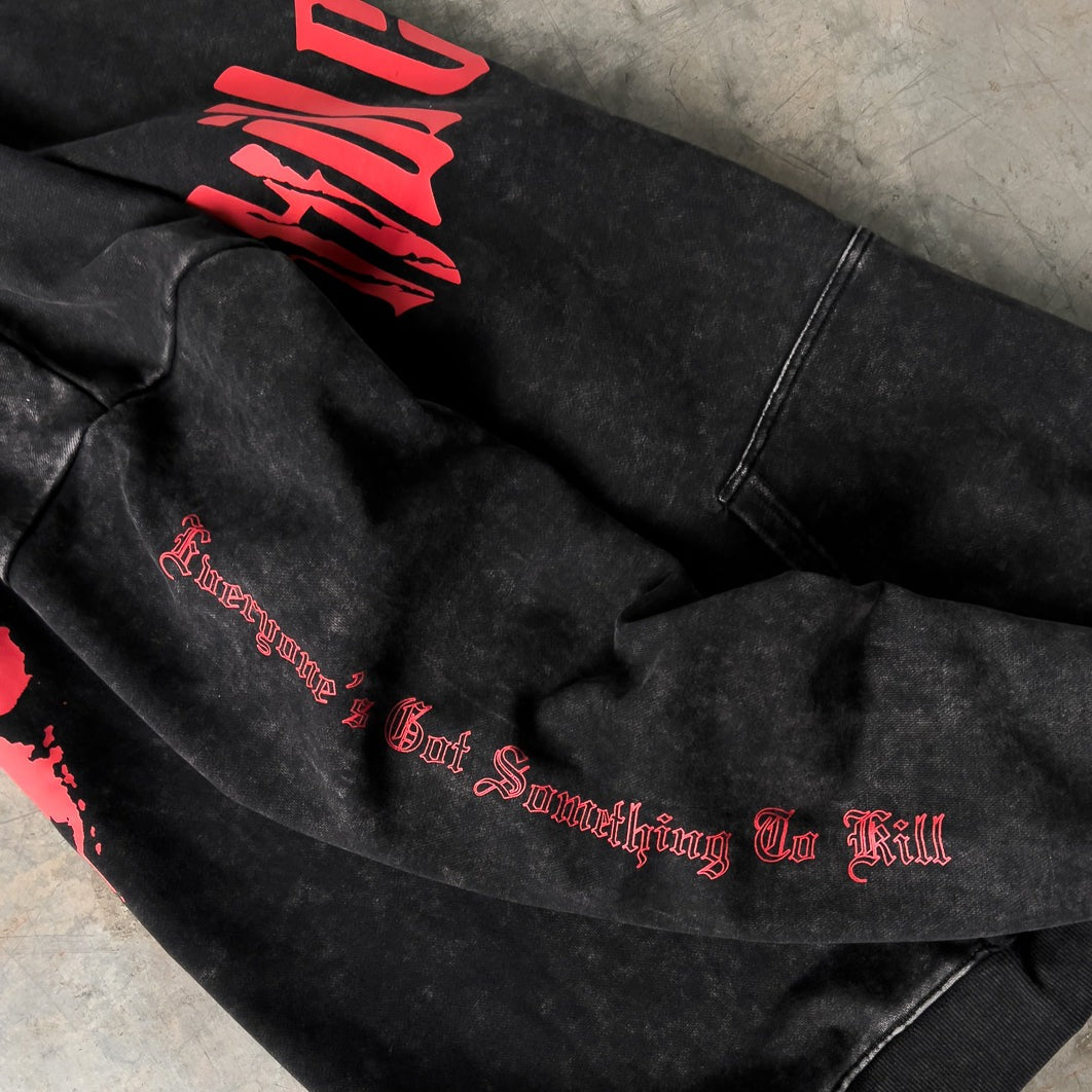 OVERSIZED LUX LONE WOLF HOODIE - BLACK / RED