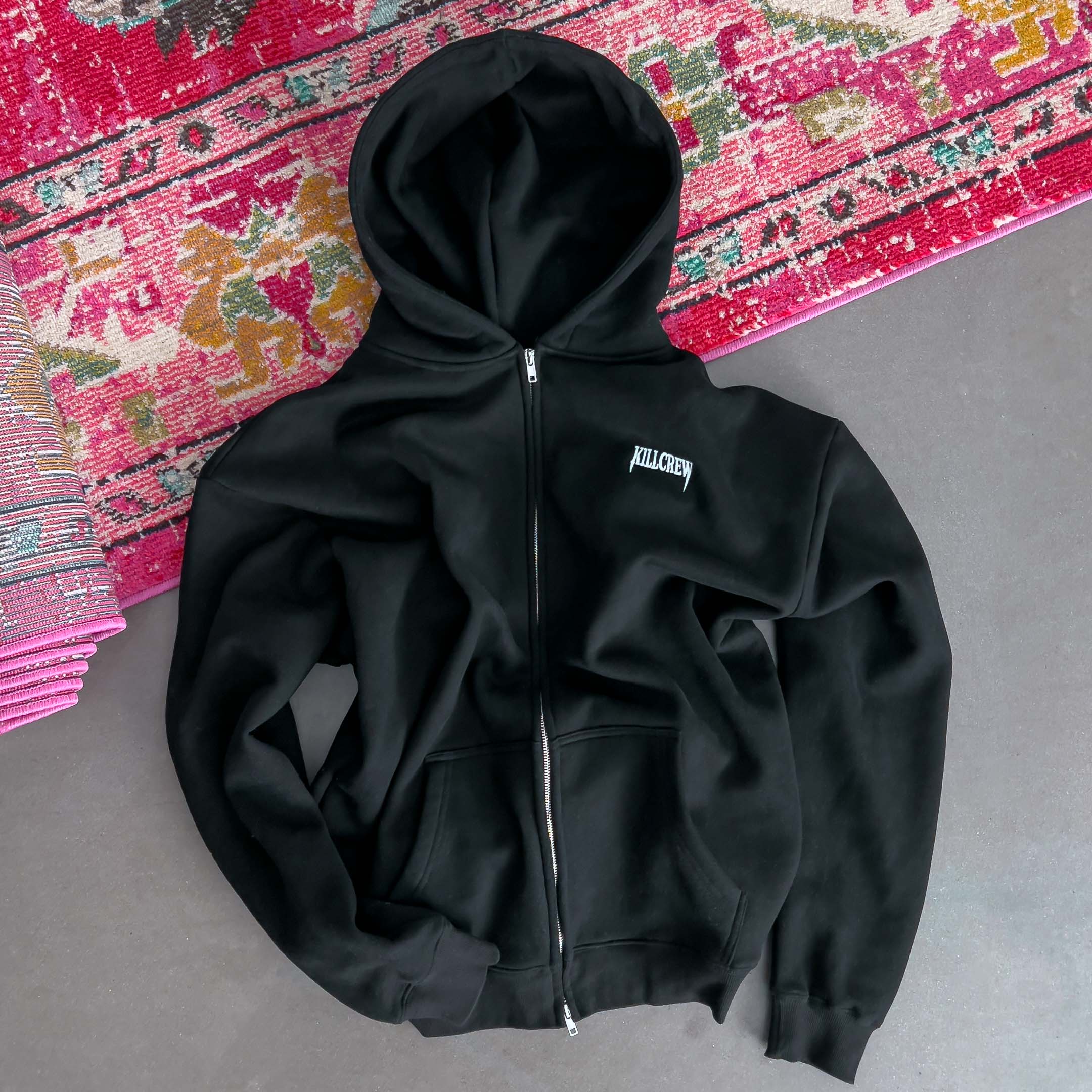 OVERSIZED LUX SIMPLE ZIP UP - BLACK