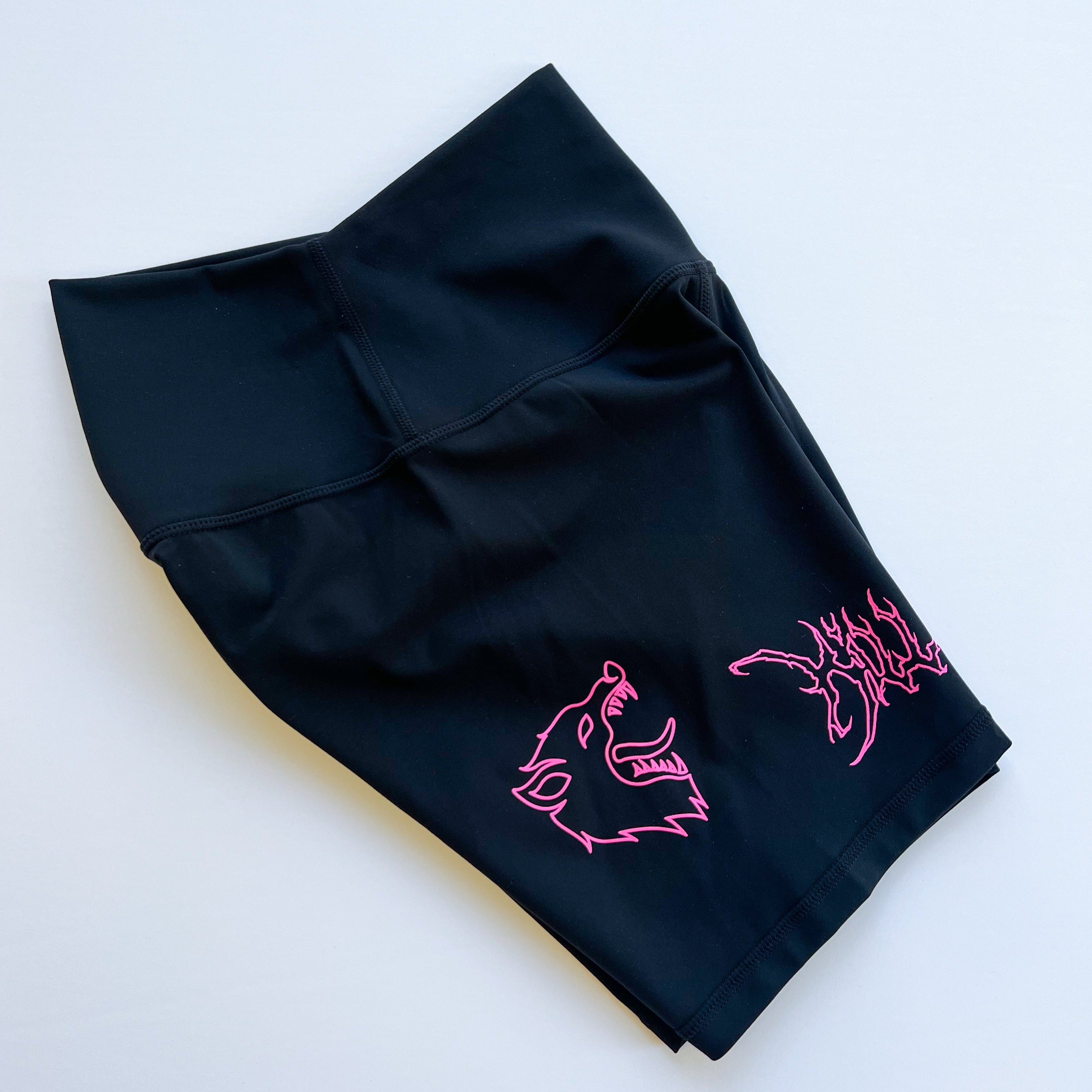 SCRUNCH WOLF BIKER SHORTS - BLACK / PINK