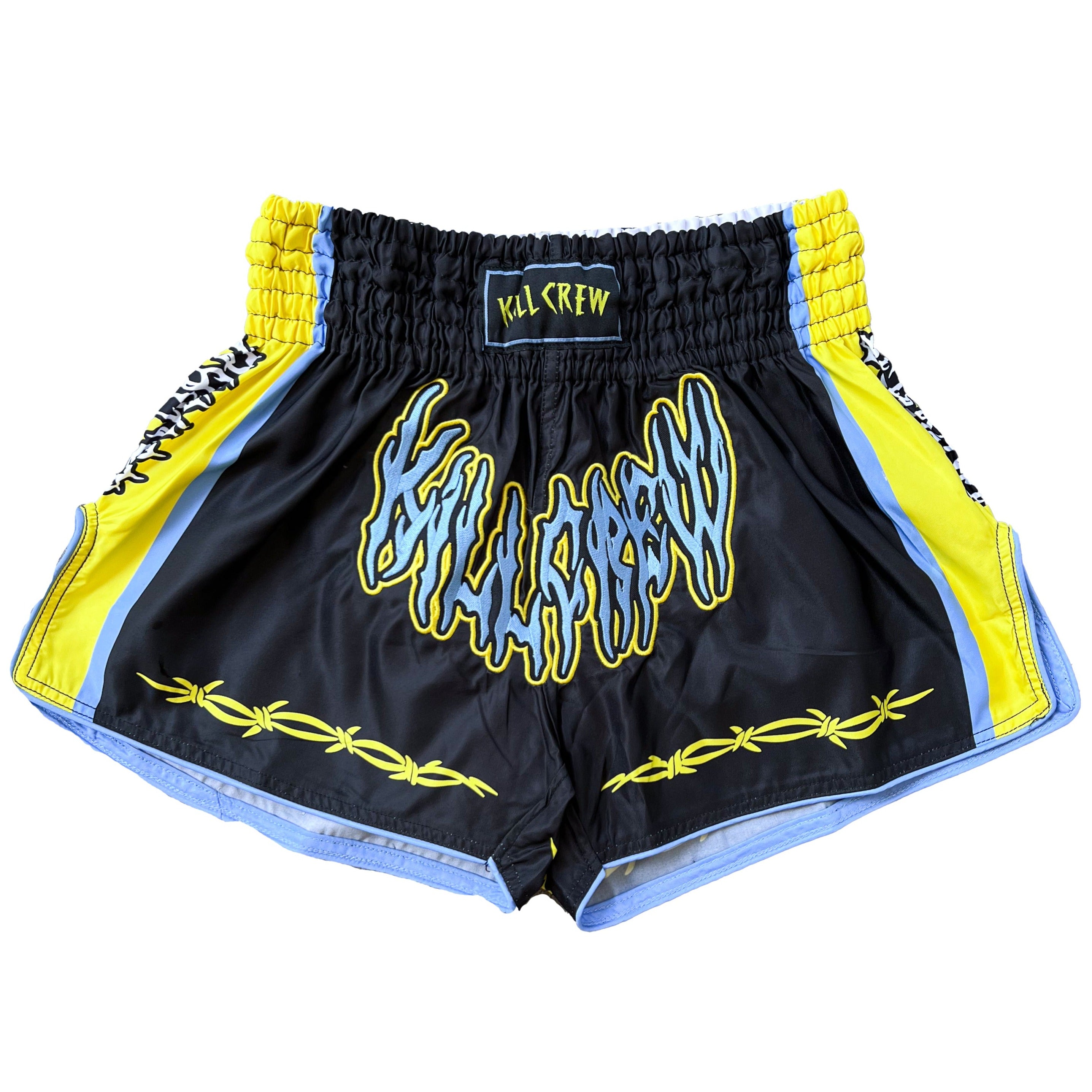 RETRO THAI FIGHT SHORTS - BLACK / YELLOW