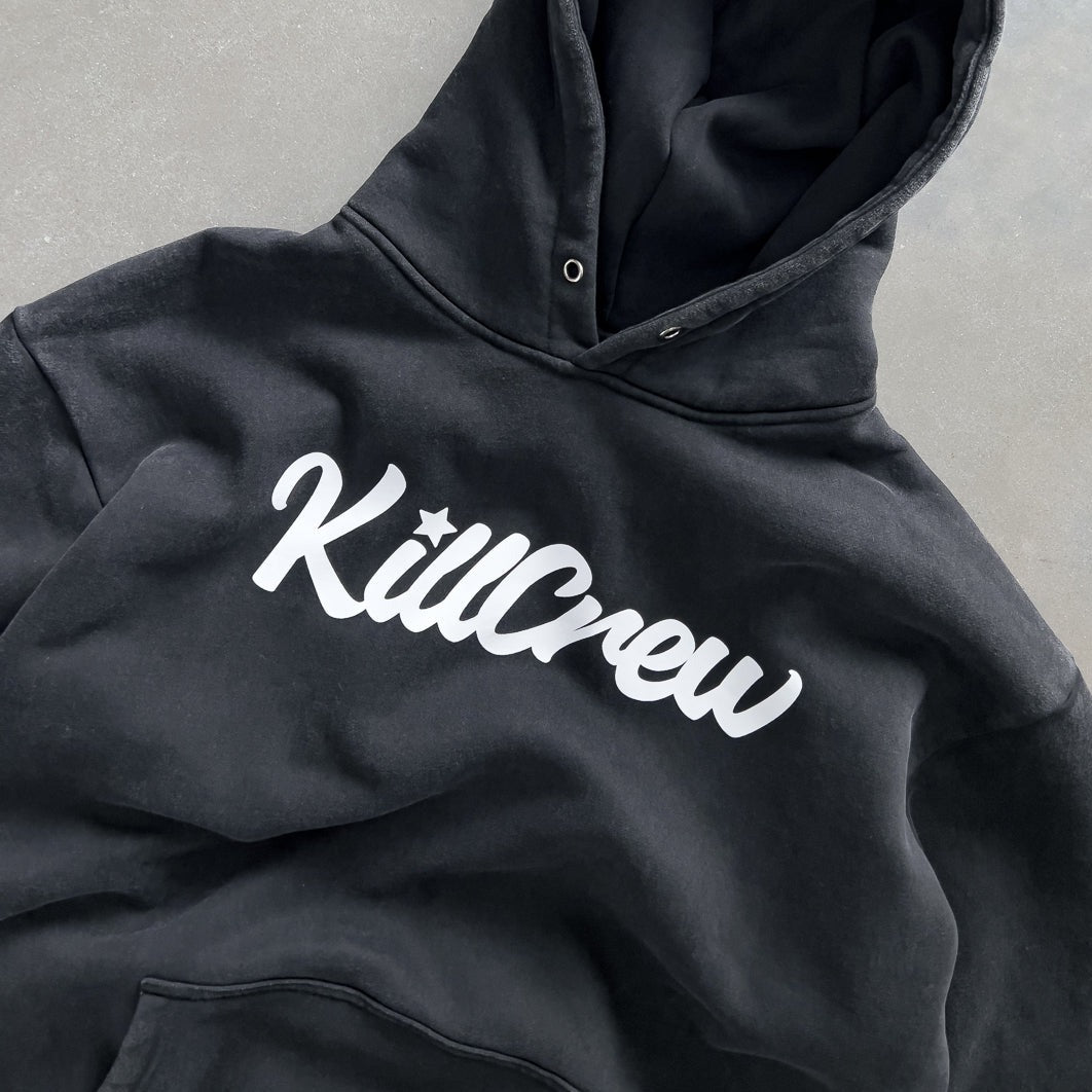 OVERSIZED LUX SCRIPT HOODIE - BLACK / WHITE