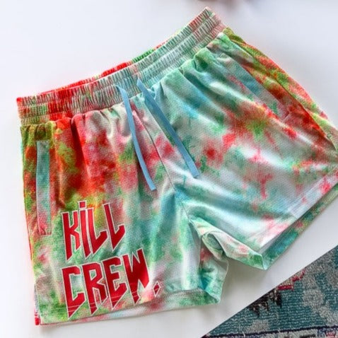 MUAY THAI SHORTS (MID THIGH CUT) TIE DYE - RED / GREEN