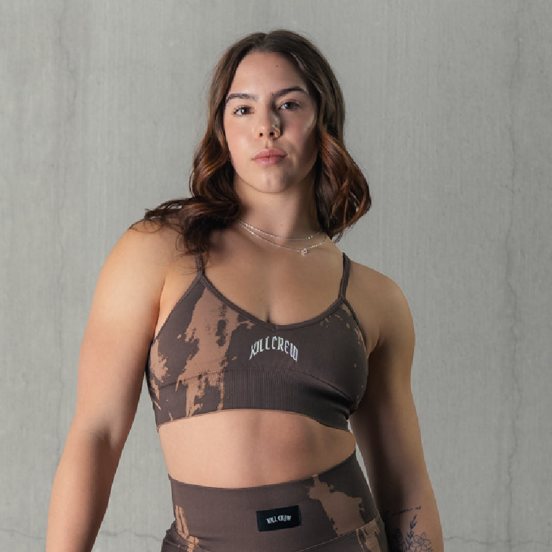 SPLATTER SPORTS BRA - BROWN / TAN