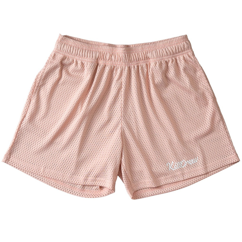 VENTED MESH SCRIPT SHORTS - ROSE / WHITE