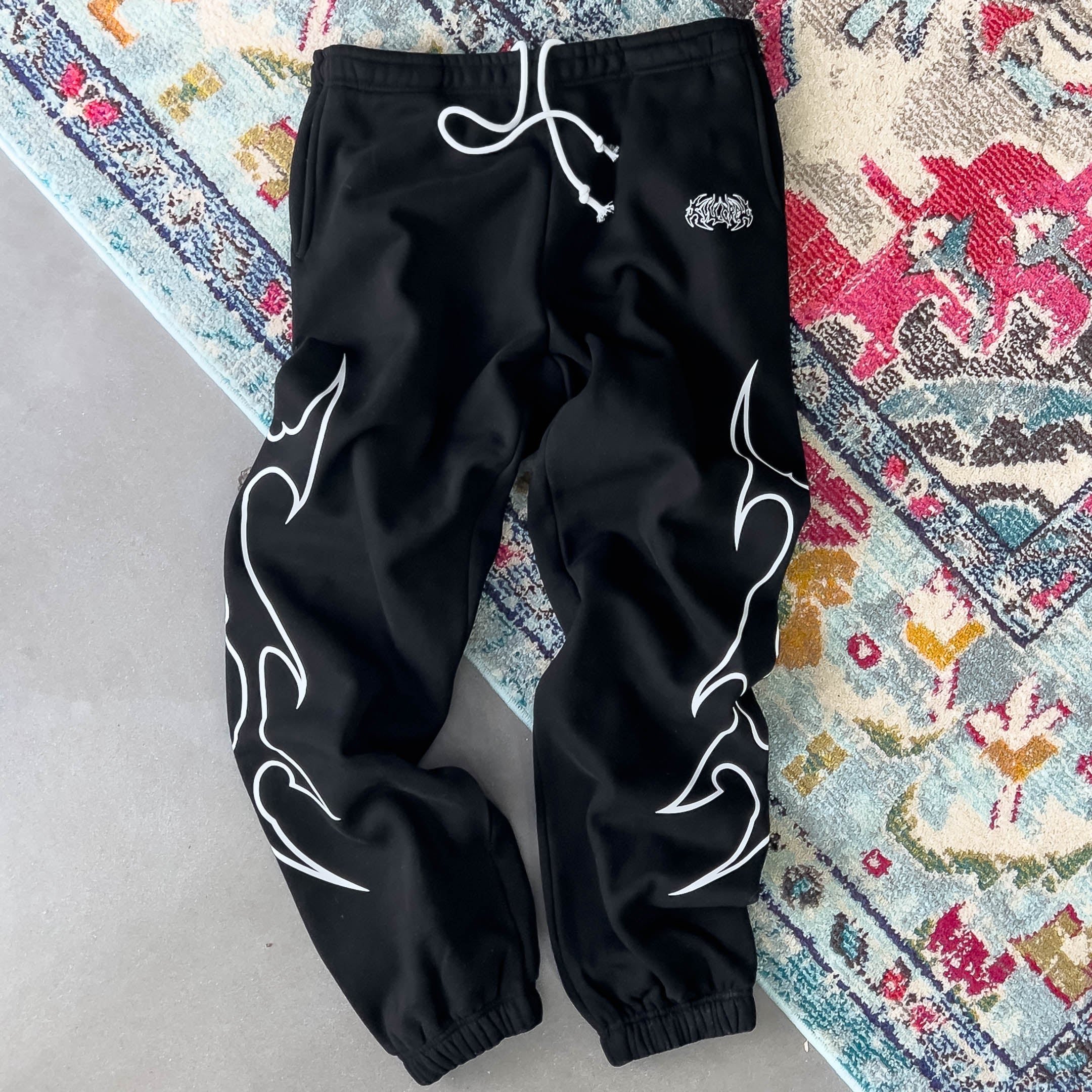 OVERSIZED LUX TRIBAL SWEATPANTS - BLACK / WHITE