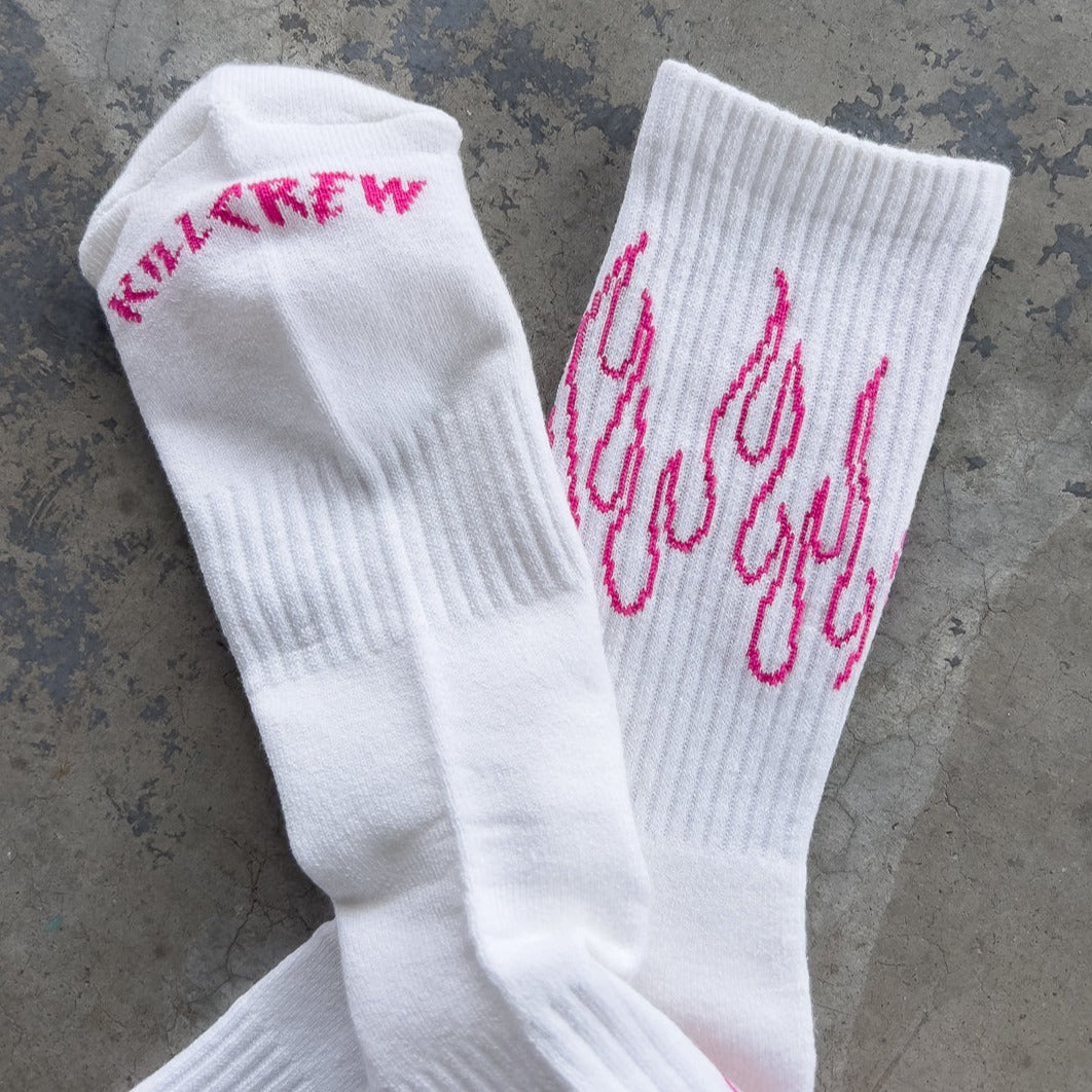 FLAME HIGH SOCKS - WHITE / PINK