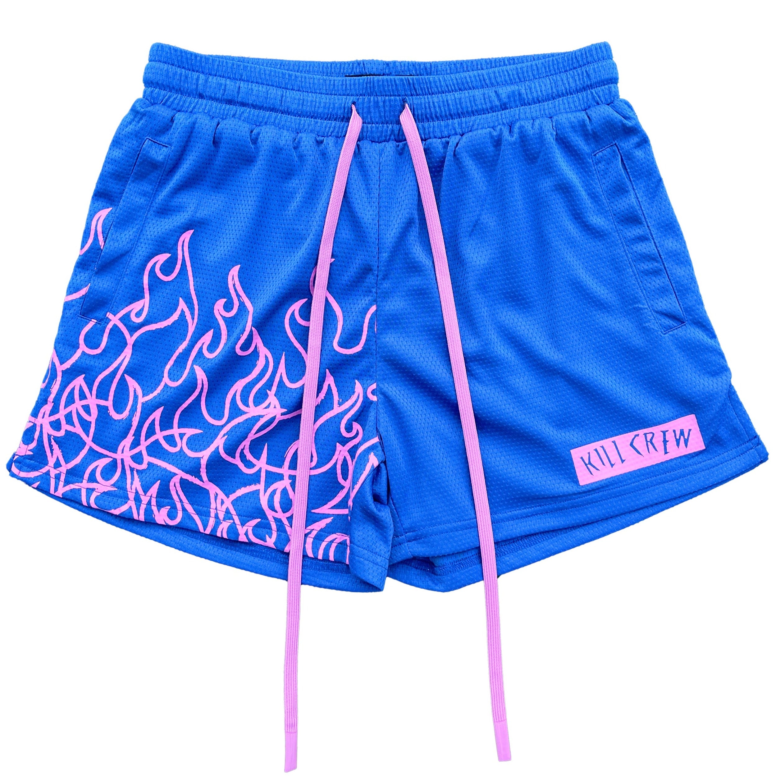 MUAY THAI FLAME SHORTS (MID THIGH CUT) - BLUE / PINK