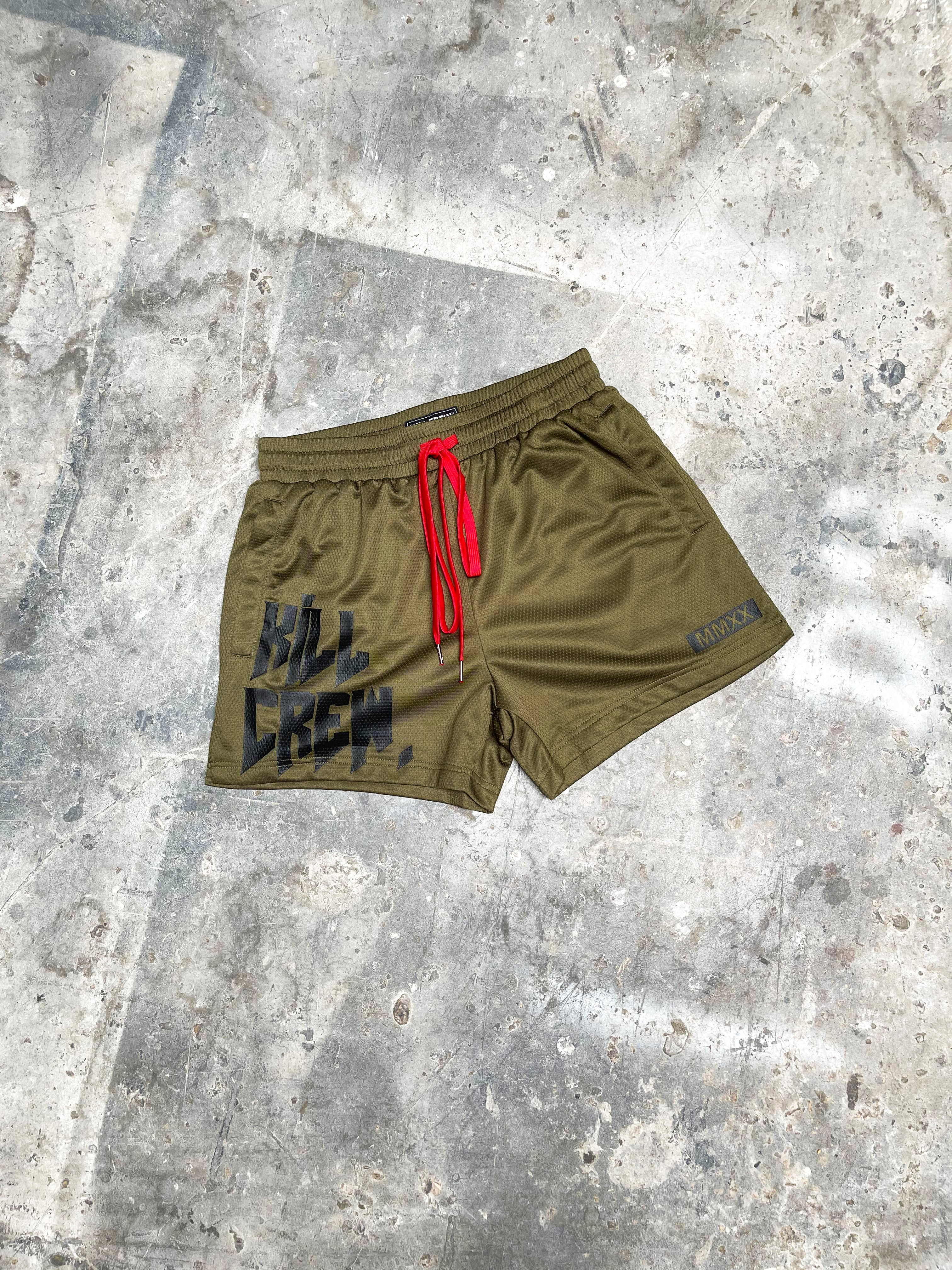 MUAY THAI SHORTS (MID THIGH CUT) v2 - OLIVE