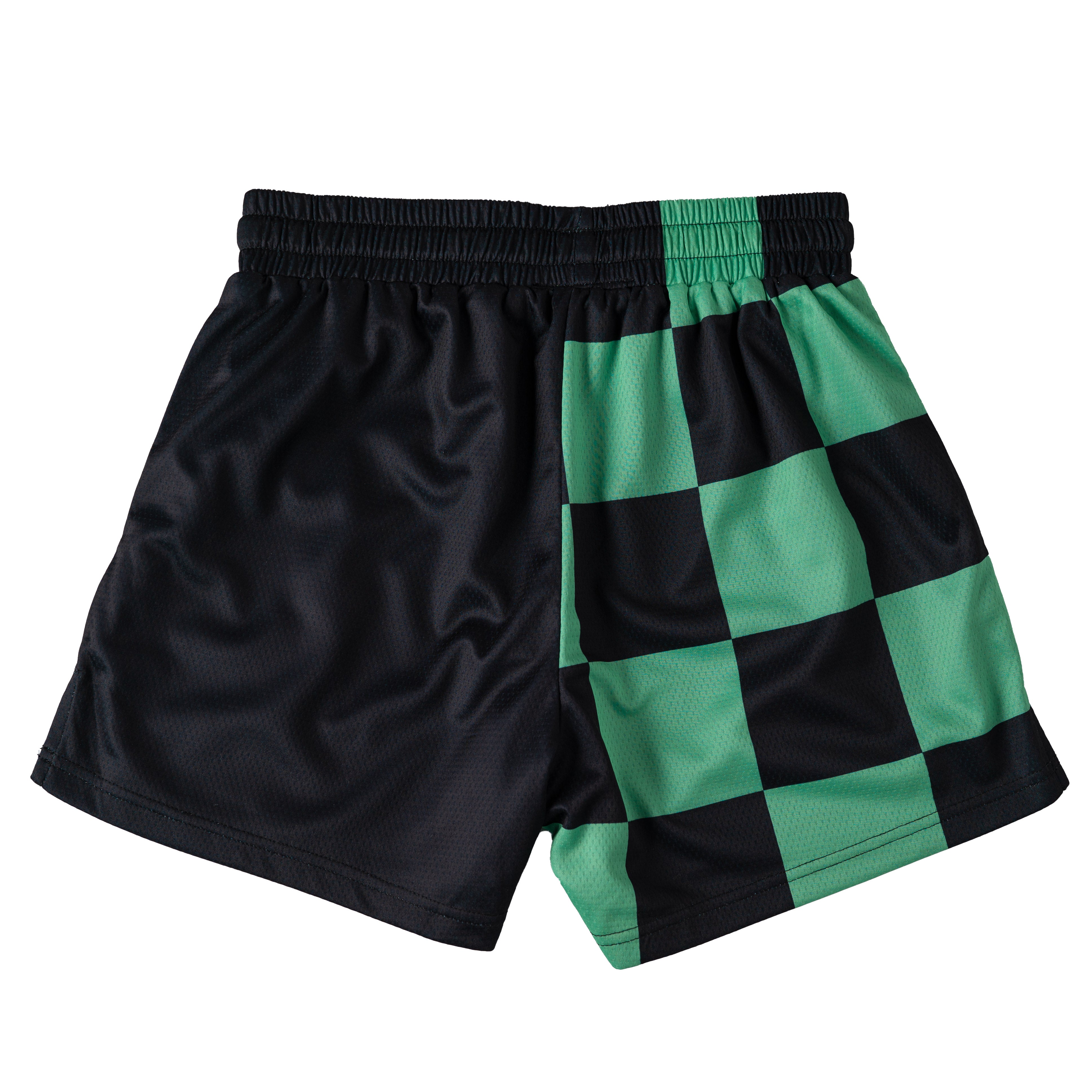 MUAY THAI SHORTS (MID THIGH CUT) CHECKER - BLACK / MINT