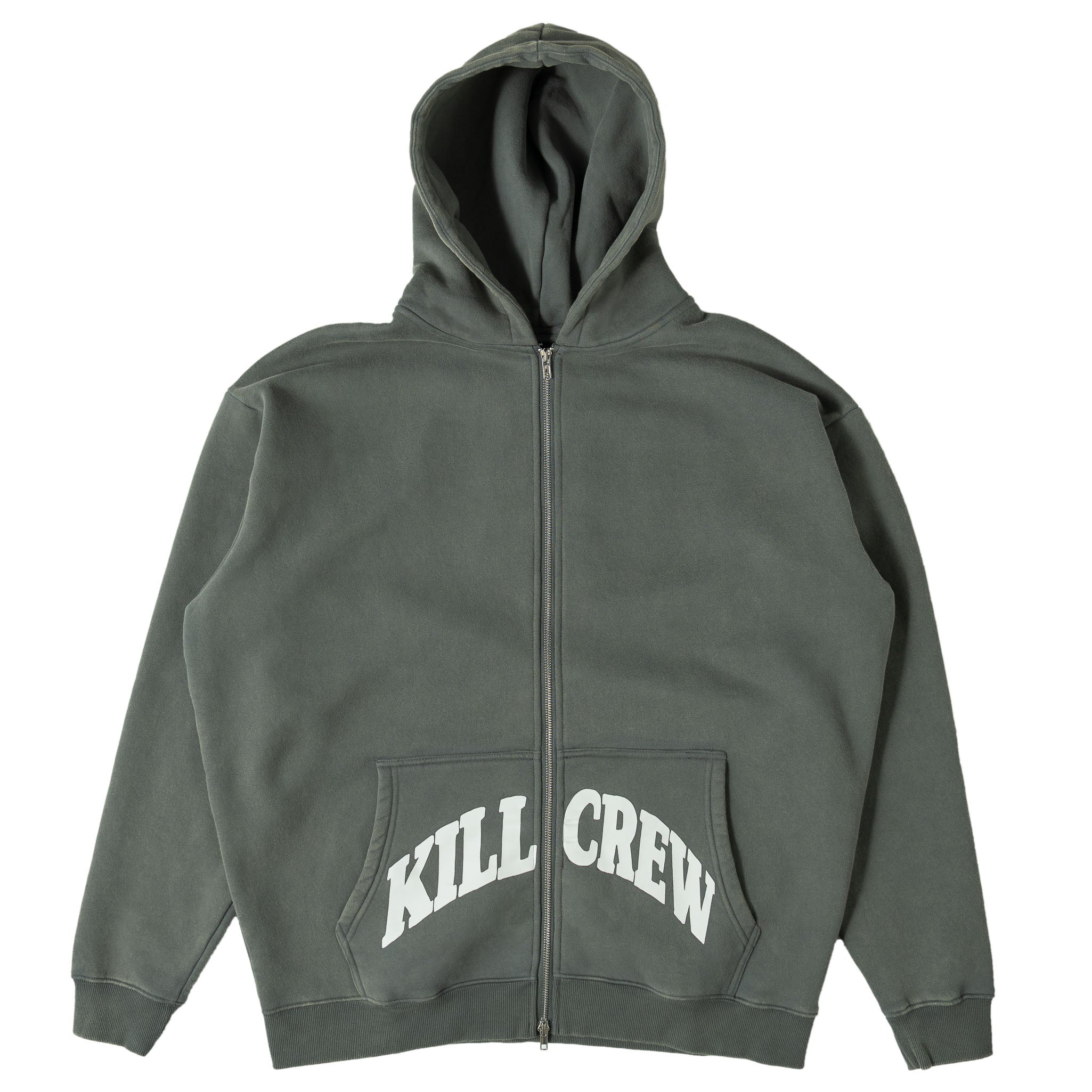 OVERSIZED LUX KILL CREW ZIP UP - GUNMETAL / WHITE