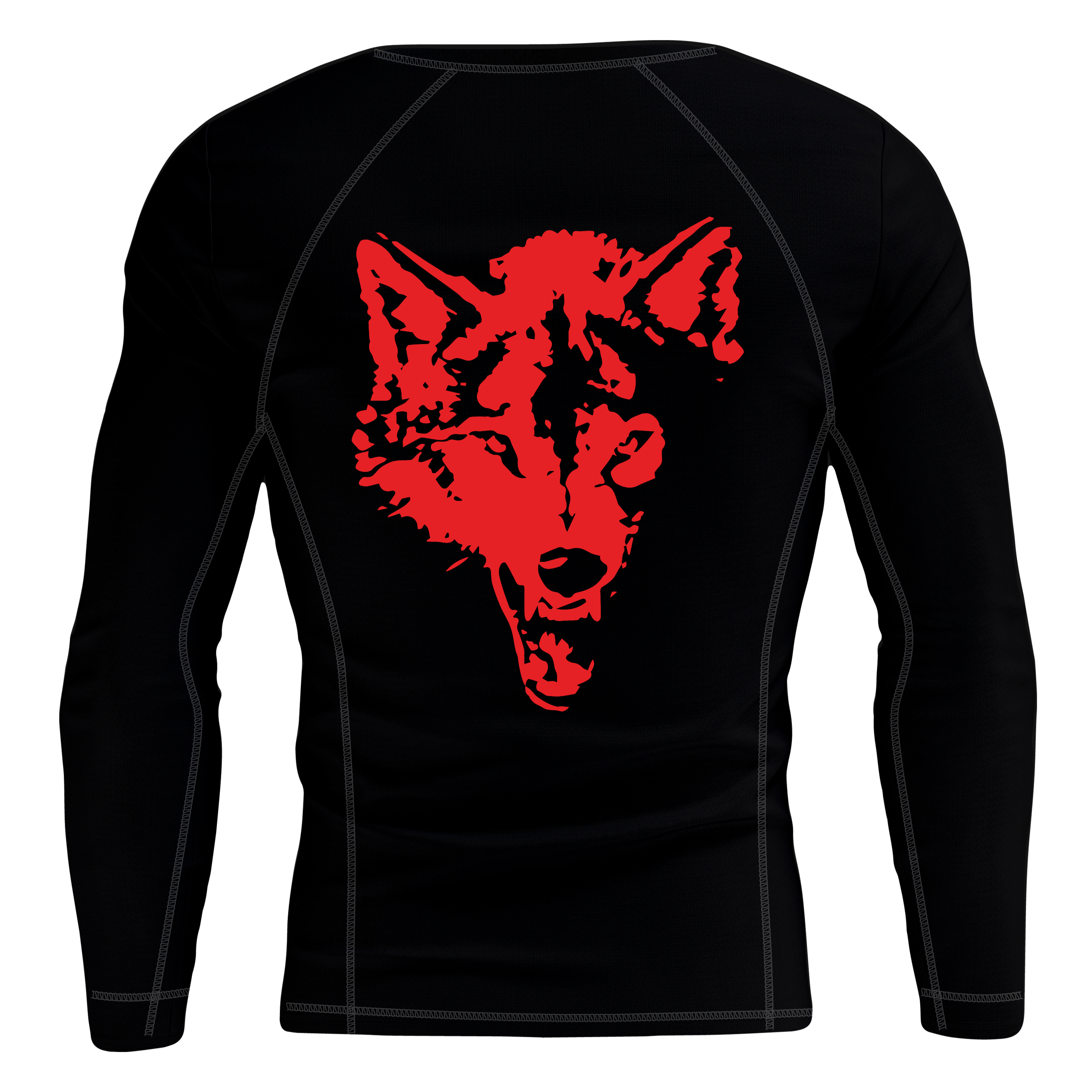 LONE WOLF RASH GUARD - BLACK / RED