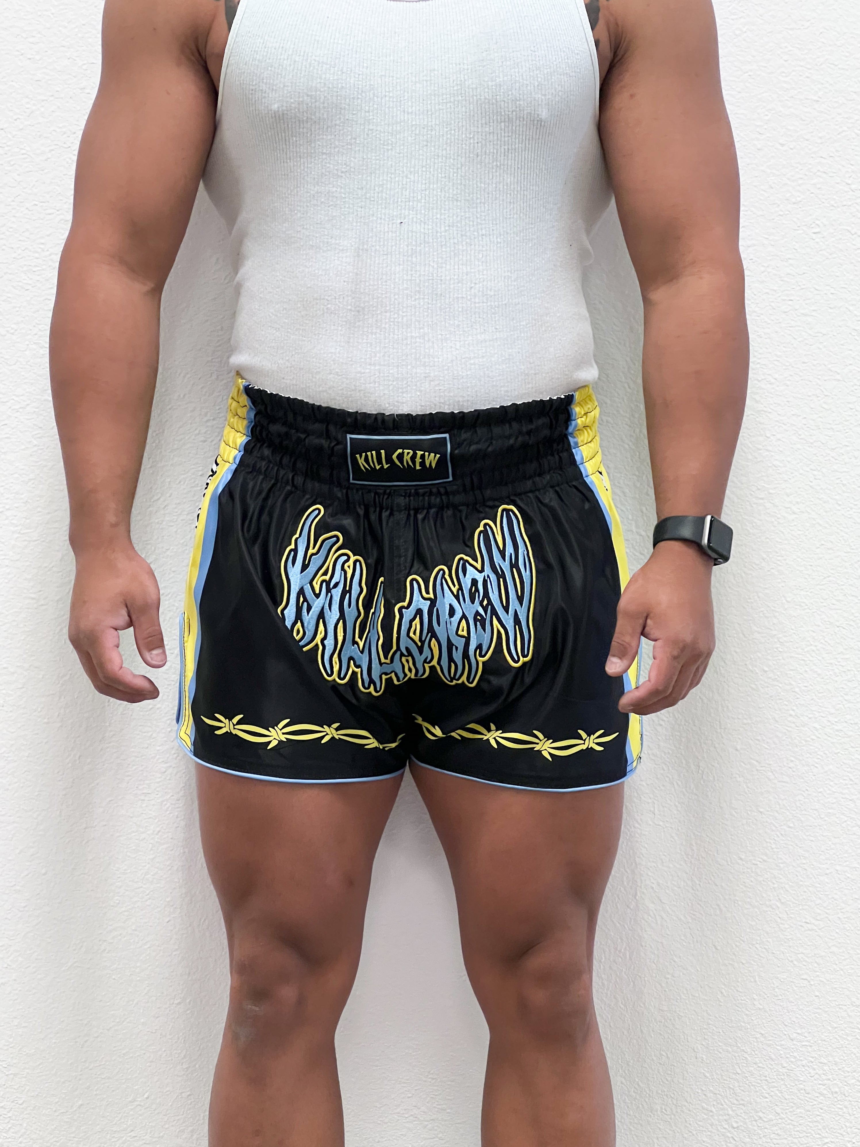 RETRO THAI FIGHT SHORTS - BLACK / WATERMELON