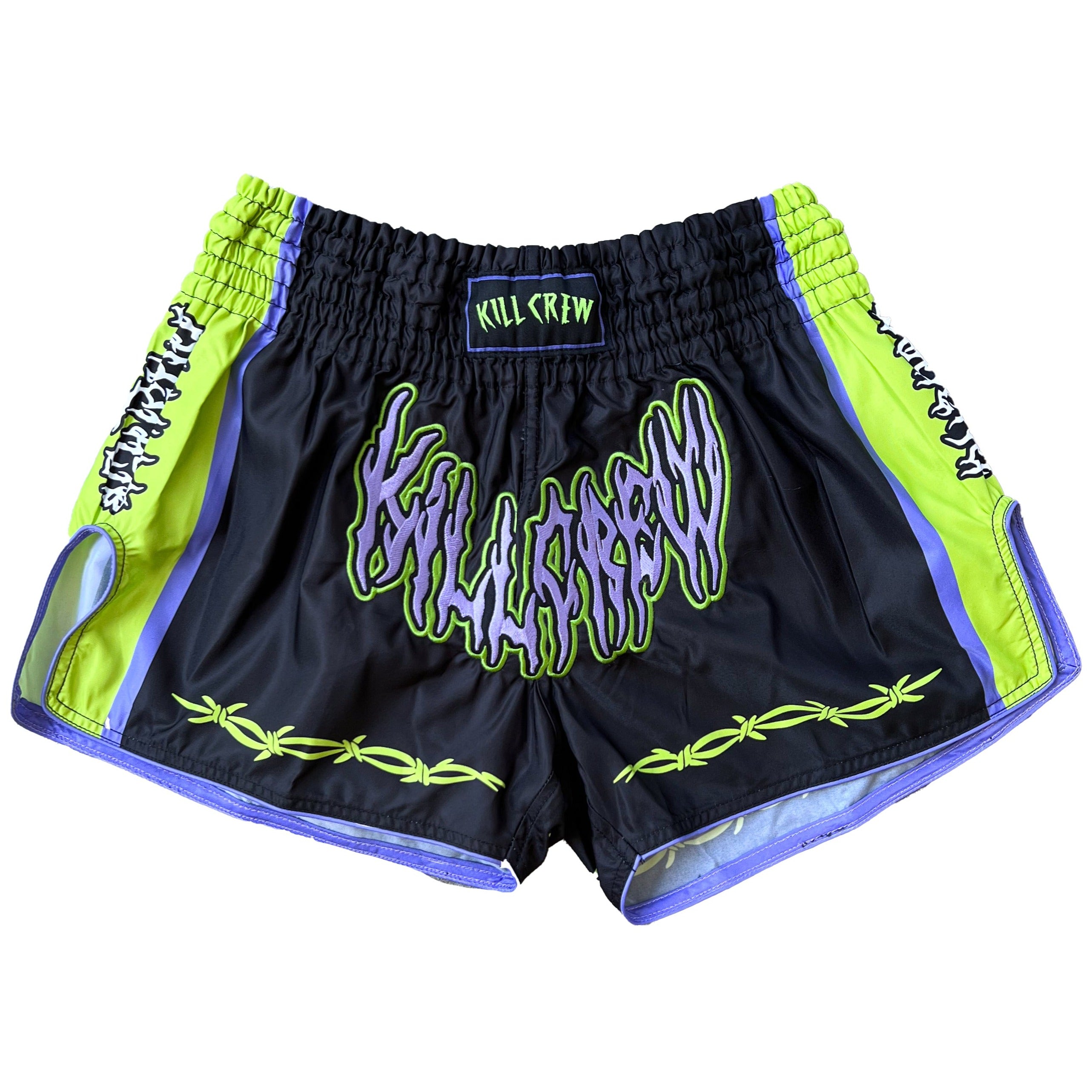 RETRO THAI FIGHT SHORTS - BLACK / GREEN