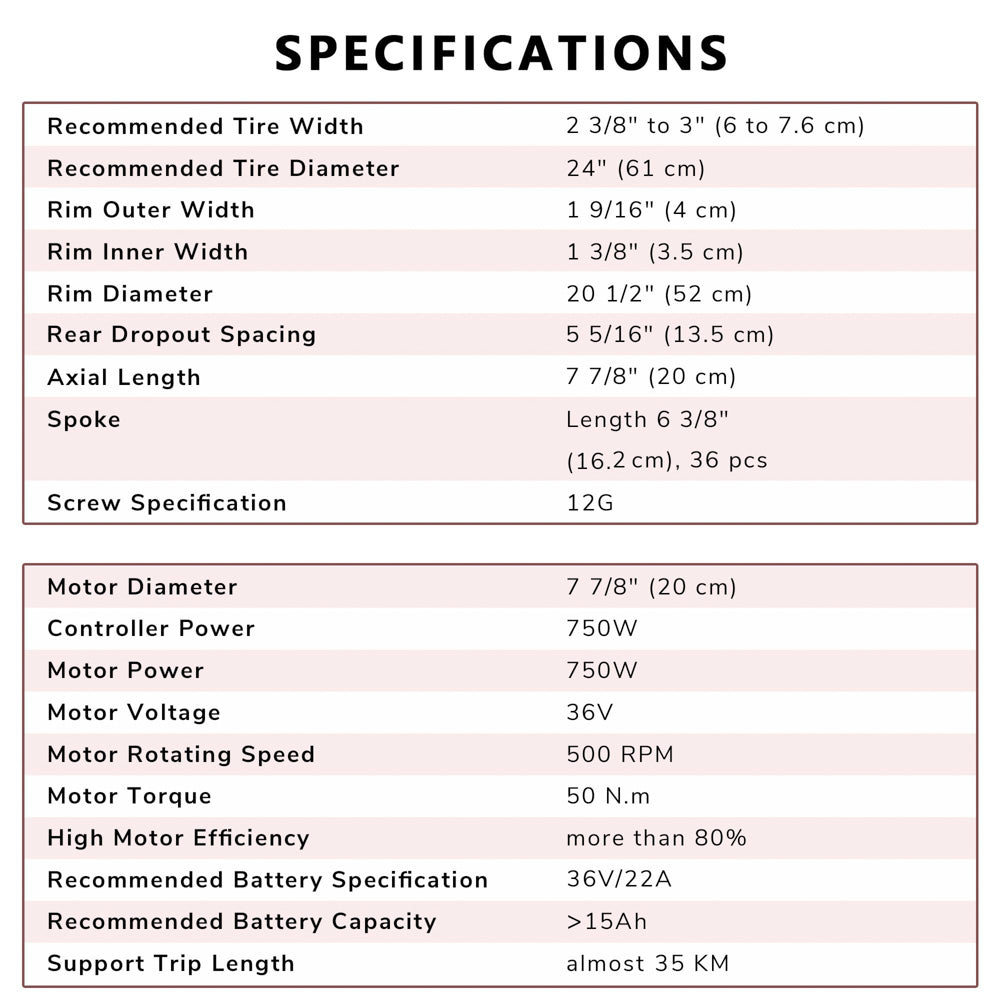 Yescom 24 Rear Wheel Electric Bicycle Motor Kit 36v 750w