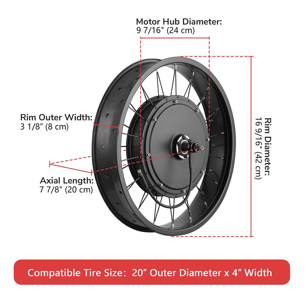 Yescom 20 Front Wheel Electric Bicycle Motor Fat Tire Kit 48v 1000w