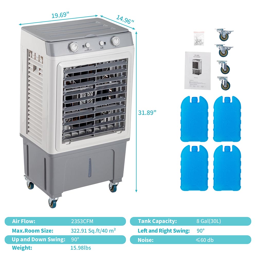 Yescom Portable Swamp Evaporative Cooler 80W 30L 2355 CFM