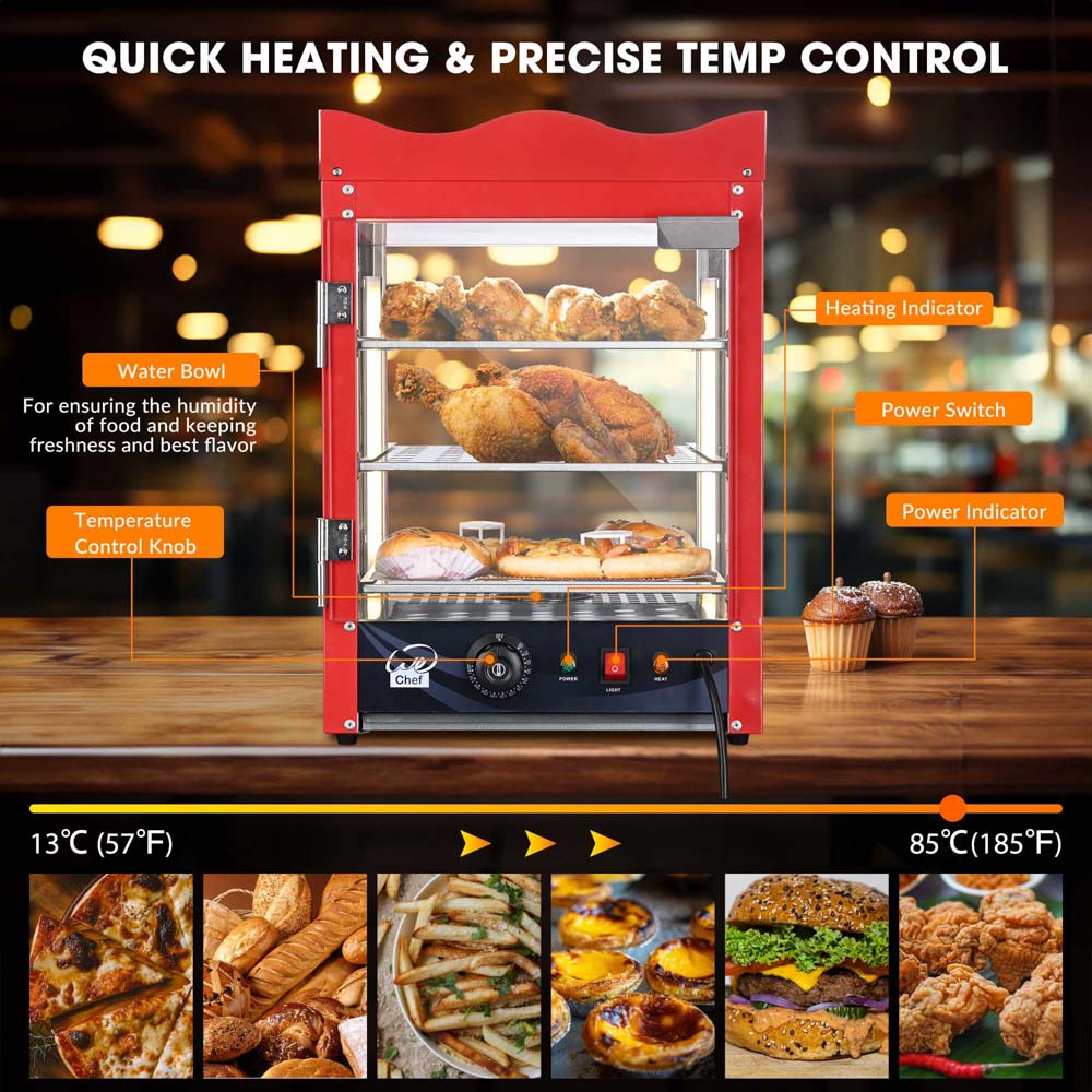 Yescom Pizza Food Warmer Commercial Countertop Display Case 3 Tier