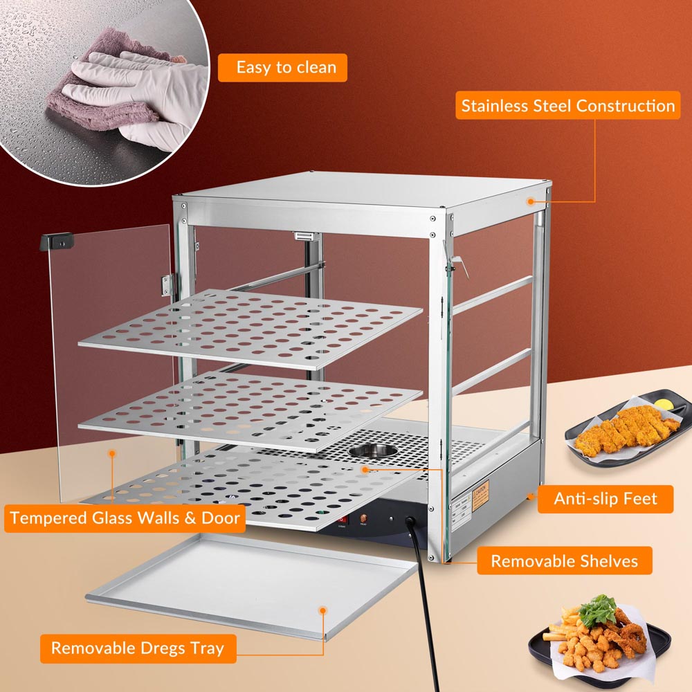 Yescom Pizza Food Warmer Commercial Countertop Display Case 3 Tier