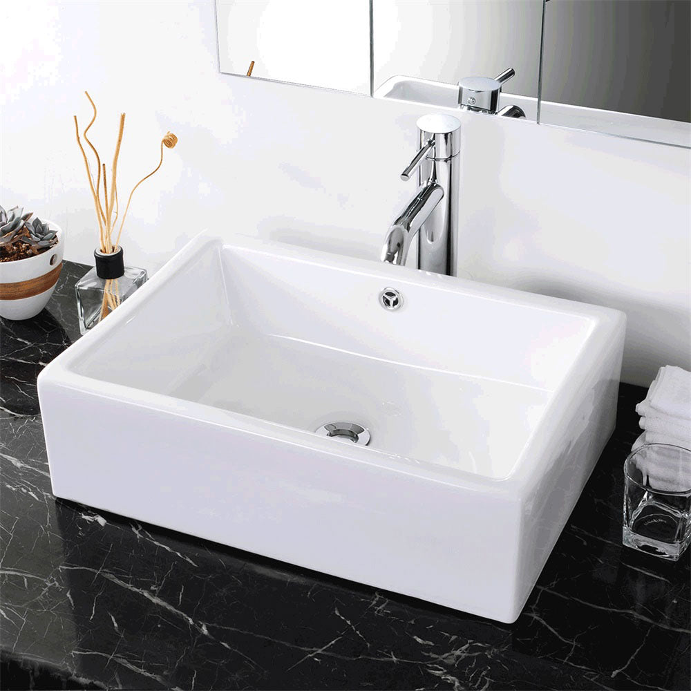 Aquaterior 20 Rectangle Porcelain Bathroom Sink Overflow w/ Drain