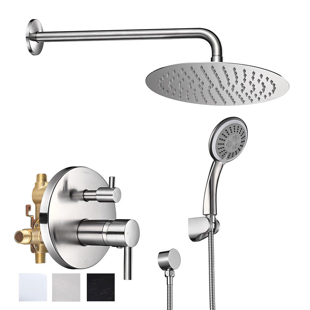 Aquaterior Shower Faucet Set with Handheld 10 Round Shower Head