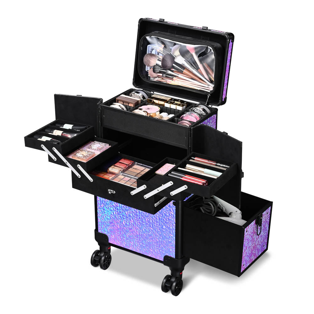 Byootique Rolling Makeup Case Lockable 4-Wheel Mermaid Purple