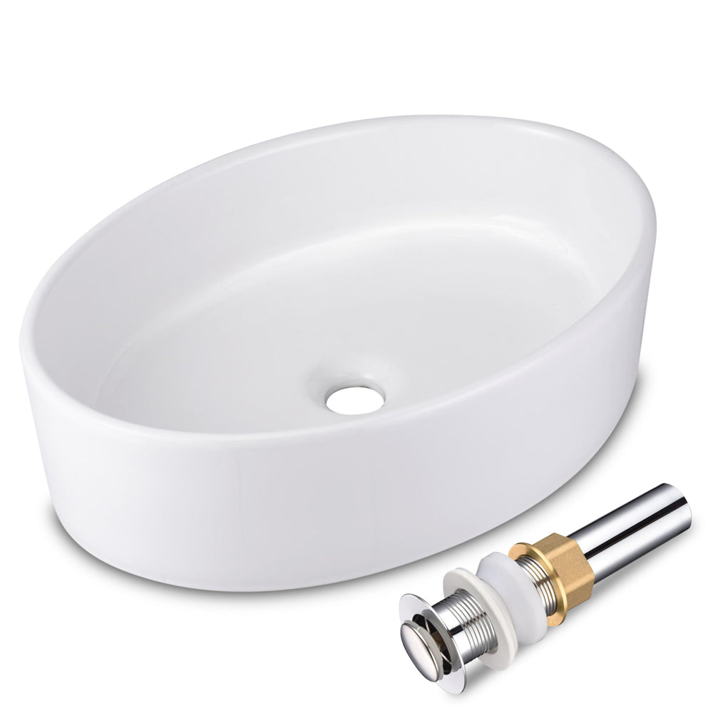 Aquaterior 19 Oval Bathroom Porcelain Sink w/ Drain